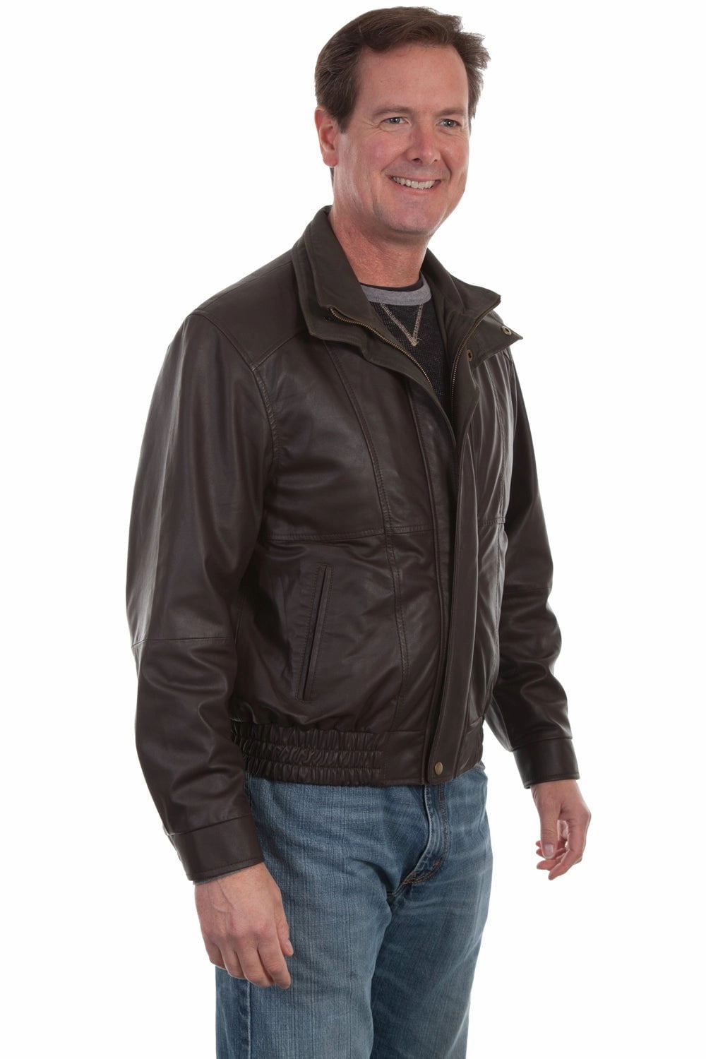 Scully Mens Chocolate/Olive Leather Featherlite Jacket Low Profile Logoing
