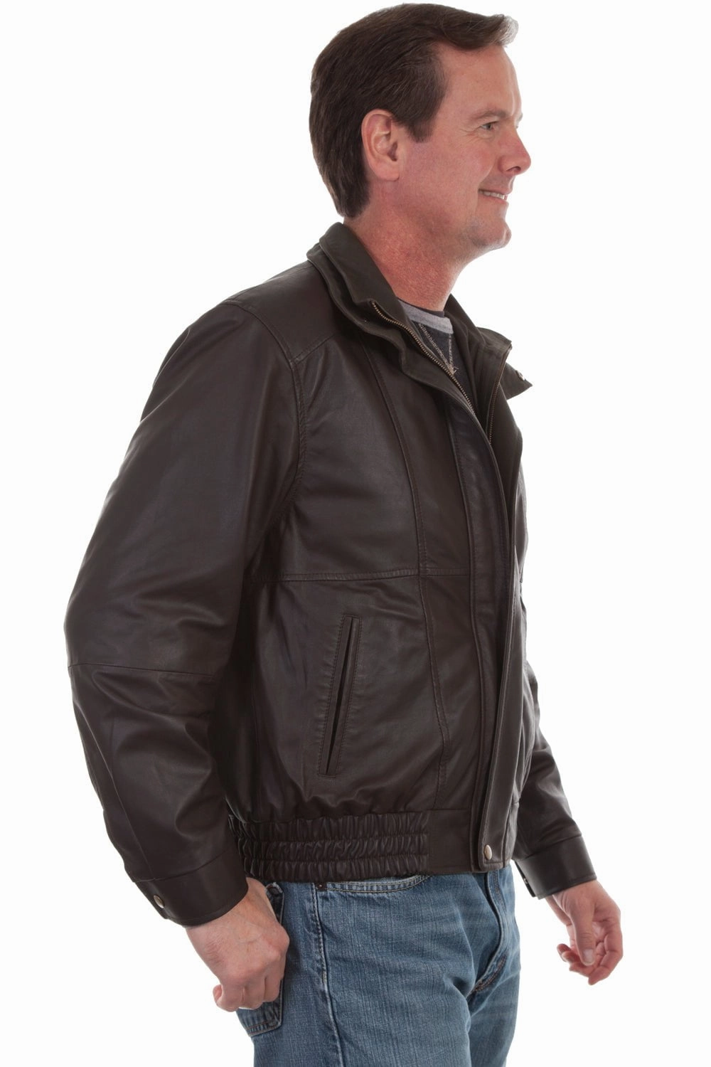 Sleek Comfort Scully Mens Chocolate/Olive Leather Featherlite Jacket
