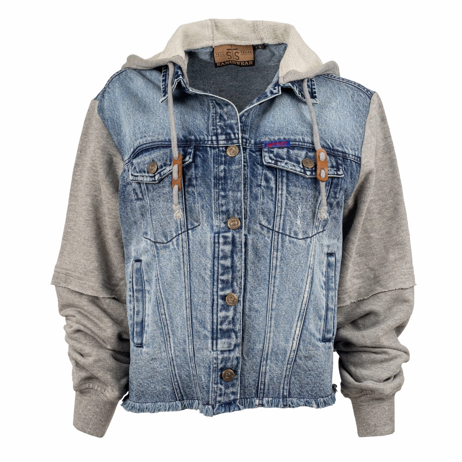 STS Ranchwear Womens Cassie Jo Denim 100% Cotton Hooded Cotton Jacket Reflective accents Roll up sleeves