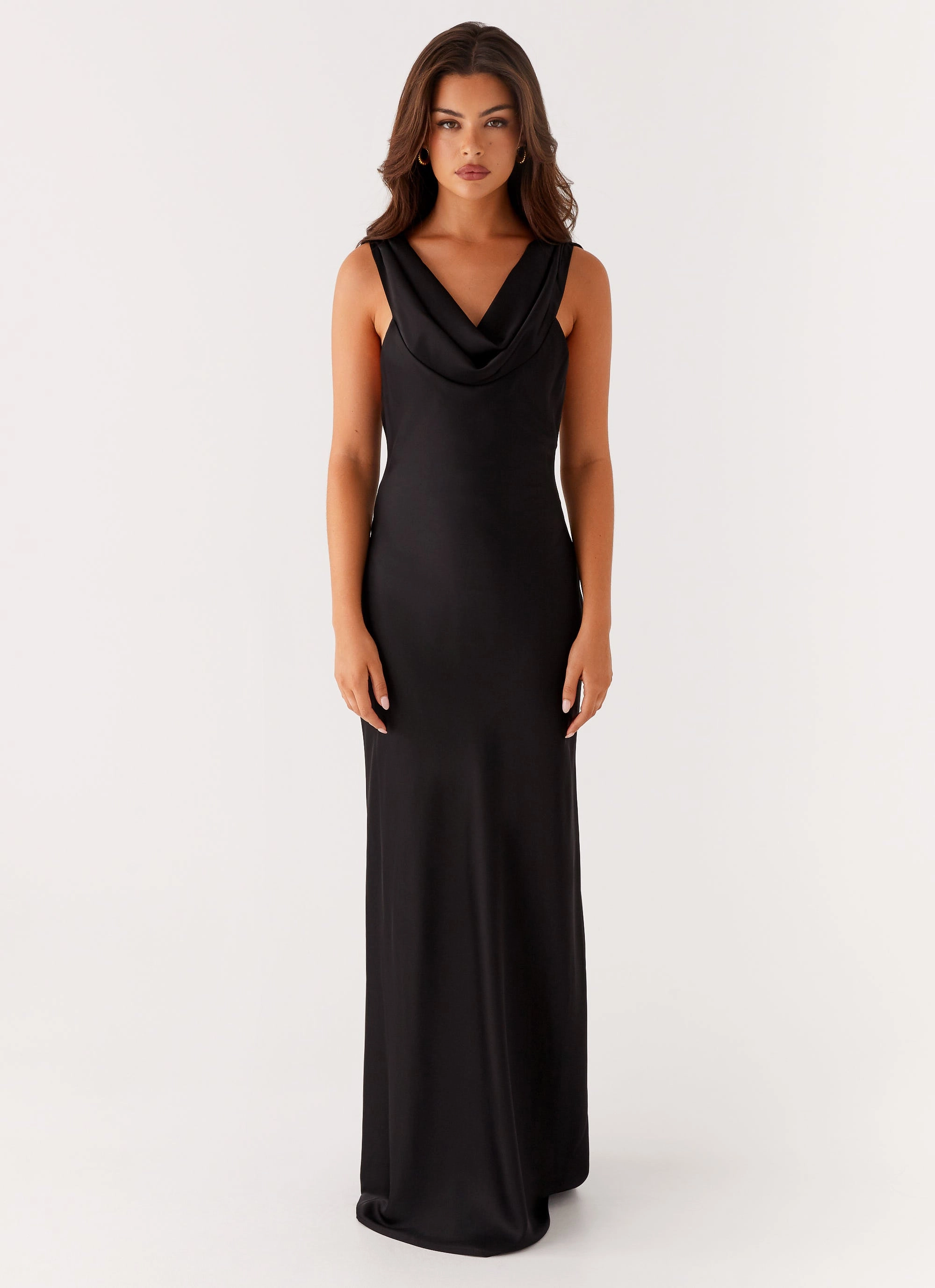 Arya Maxi Dress - Black Shine Finish Elegant Style