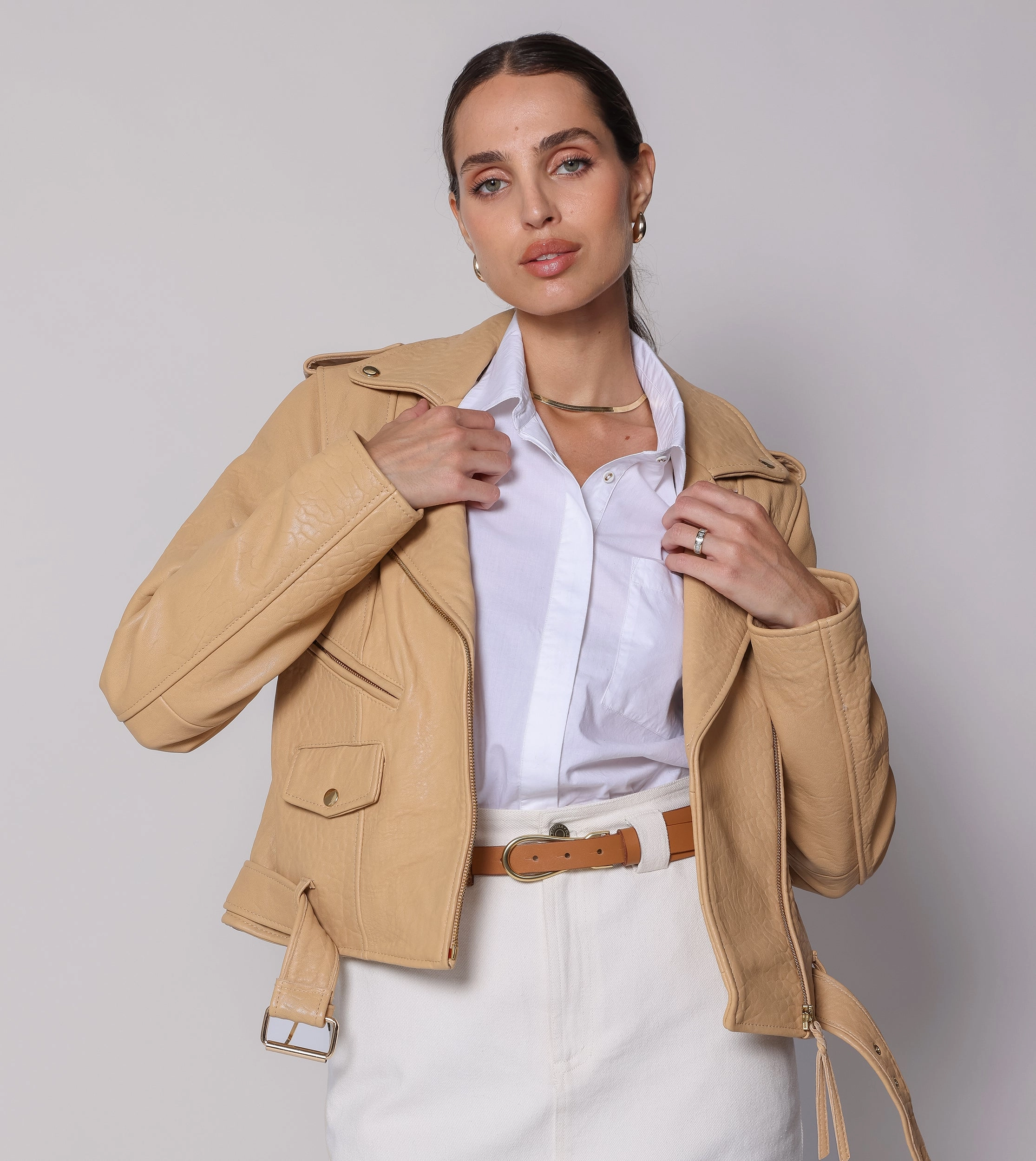 Asher Leather Jacket | Tan ComfortStretchFit