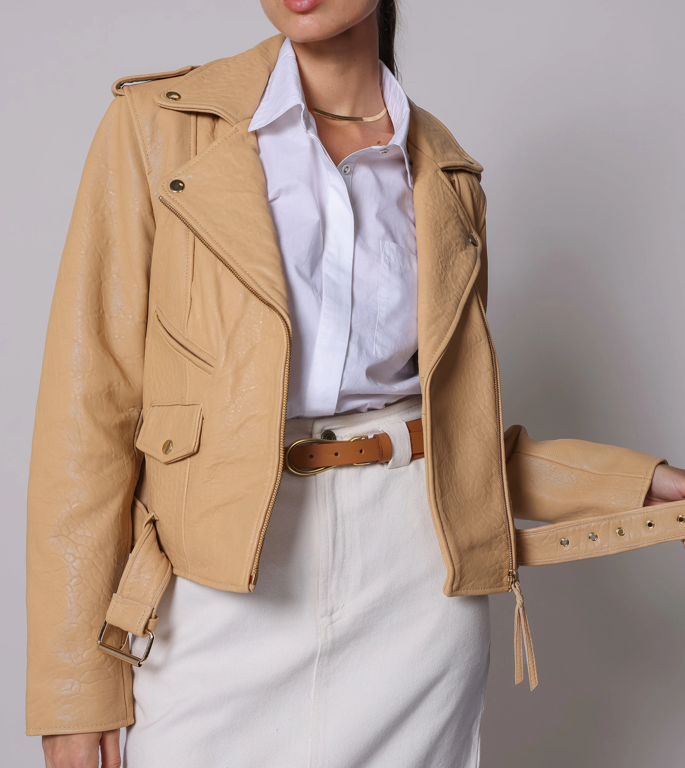 Asher Leather Jacket | Tan FoldableFeature BreathableMoistureBarrier