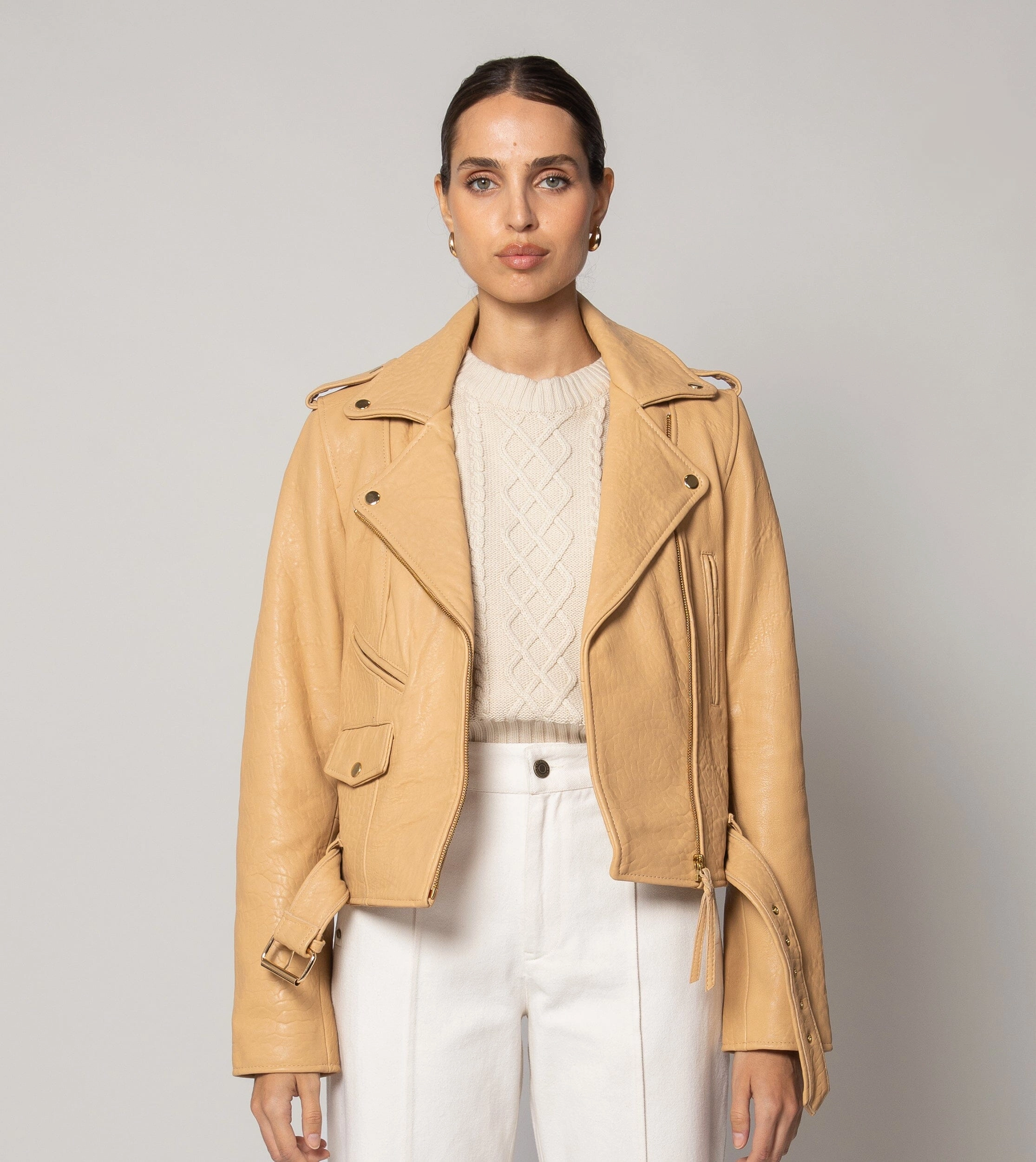 Asher Leather Jacket | Tan Temperature Control Fabric