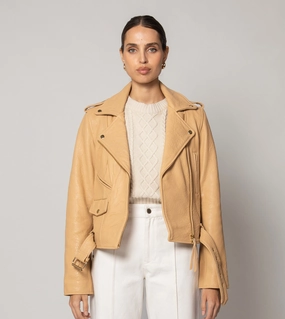 Asher Leather Jacket | Tan Temperature Control Fabric