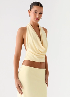 SheerLayering Soft Blended Fabric Ashi Cowl Top - Yellow