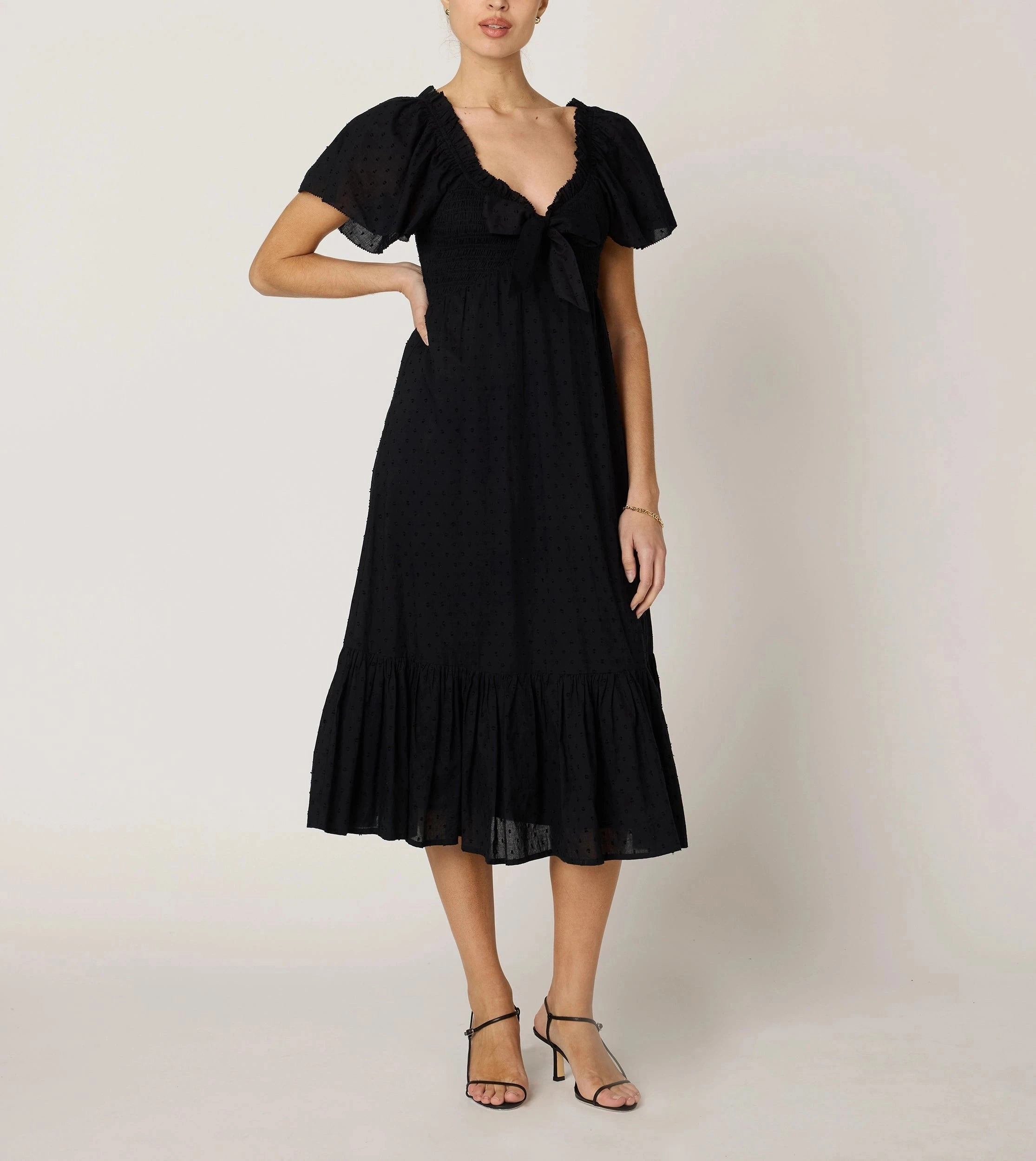 Clean Stitch Layered Fit Ashlyn Midi Dress | Black
