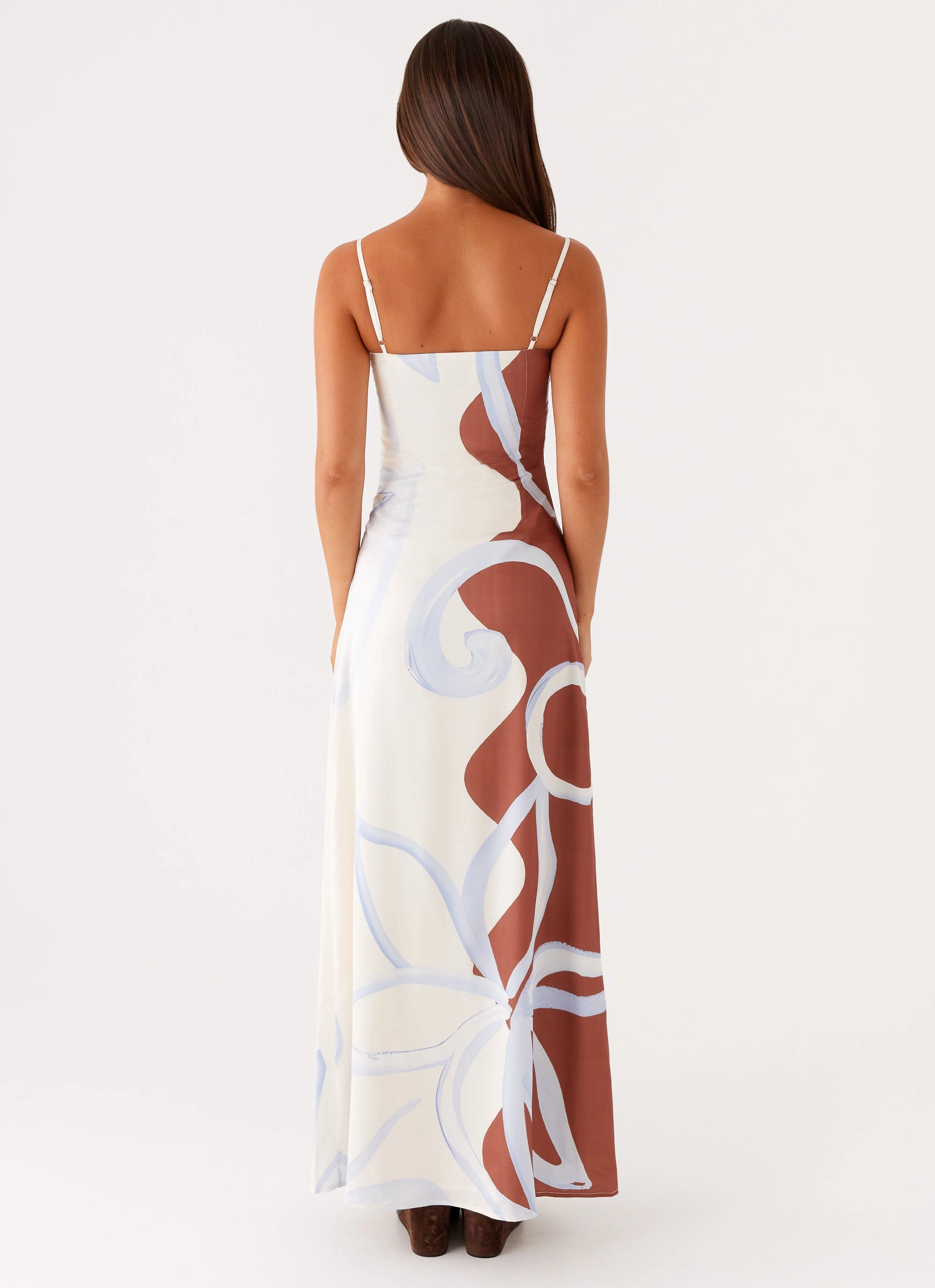 Glossy Detail Minimalist Fit Aster Bloom Maxi Dress - Bloom Wave Print
