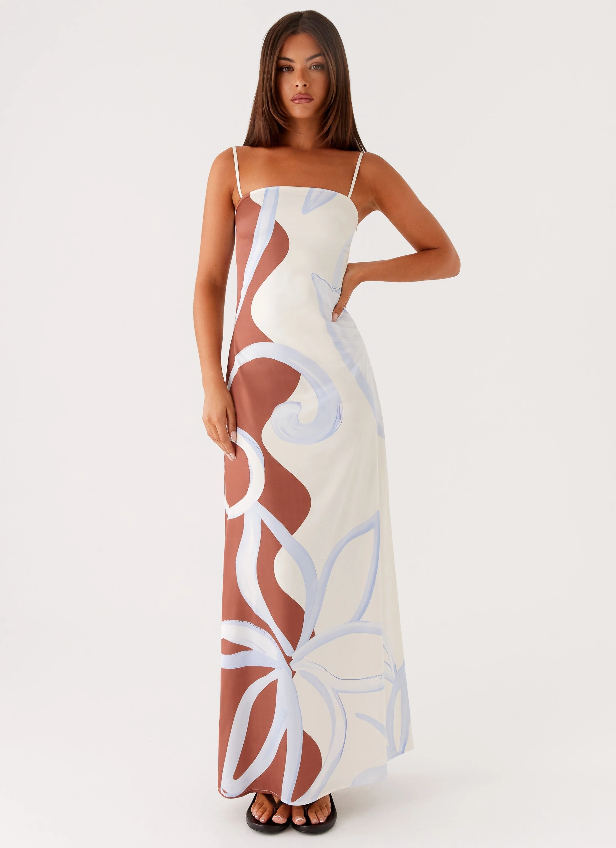 Aster Bloom Maxi Dress - Bloom Wave Print Long Sleeve Subtle Mood