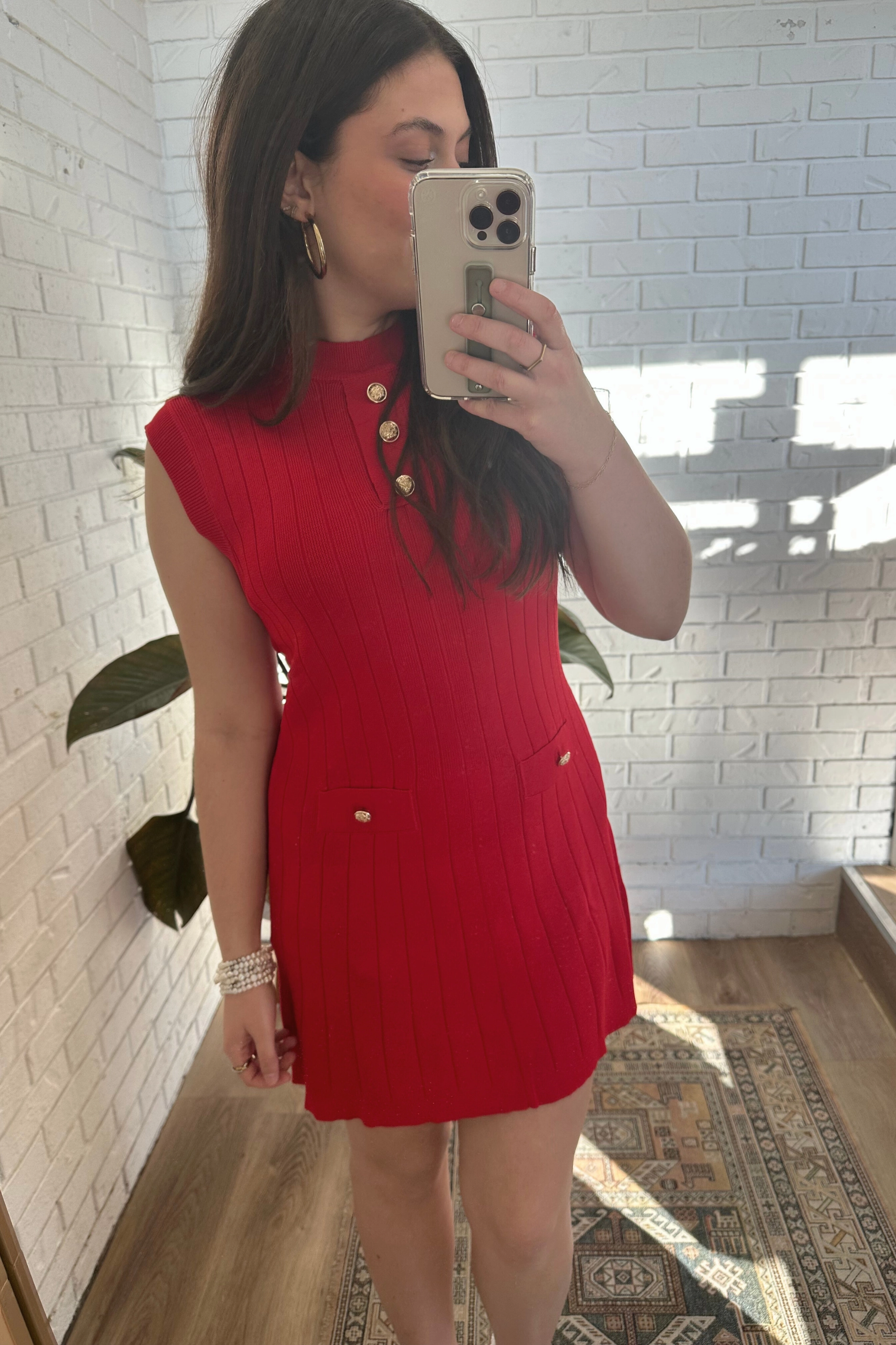 Tonal-Stitching Carly Knit Mini Dress