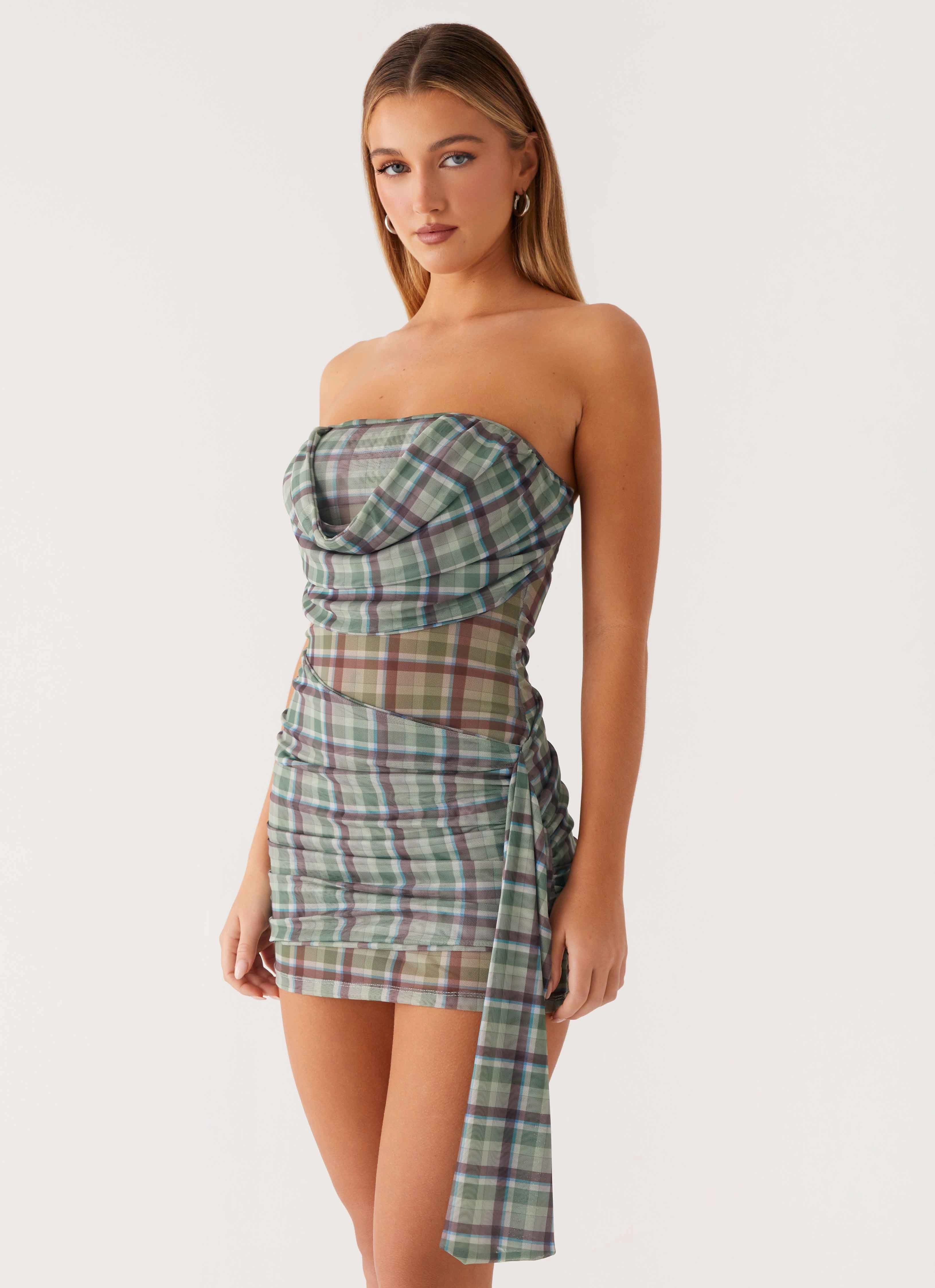 Power Soft Chic Layers Seren Mini Dress - Cedar Check