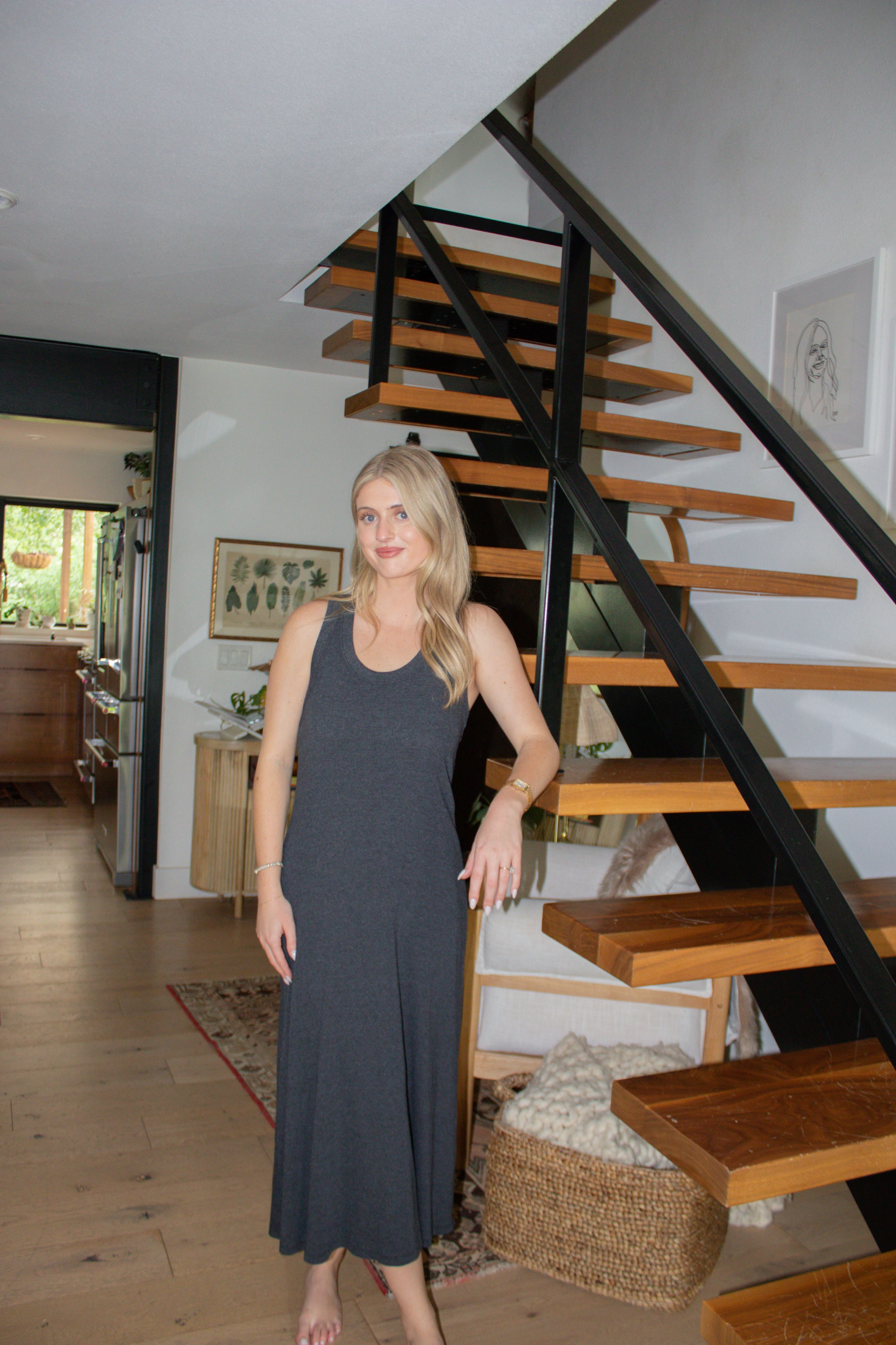 Yuma Scoop Neck Ribbed Dress - Black Flexible Neckline