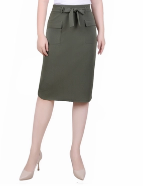 Elegant Texture Petite Slim Belted Scuba Crepe Skirt