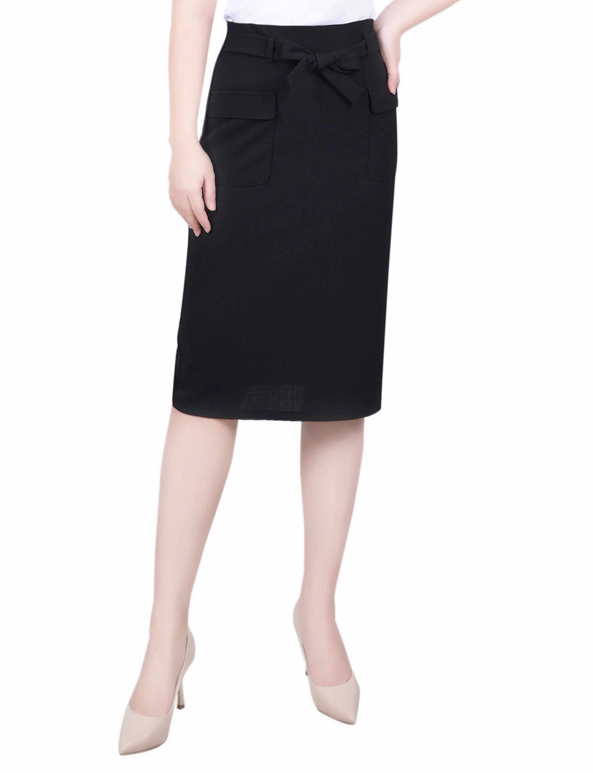 Petite Slim Belted Scuba Crepe Skirt Subtle Look All Season