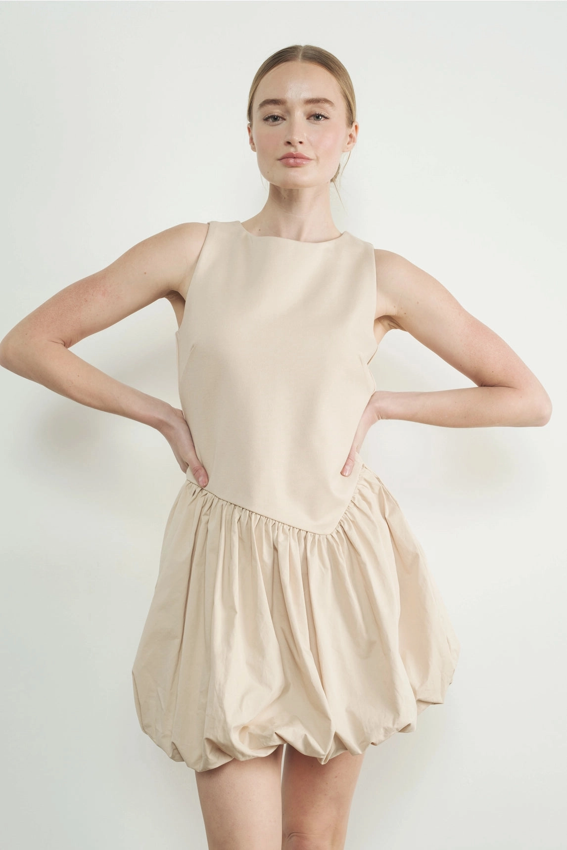 Elegant Wearable Asymmetrical Waist Bubble Dress - Taupe