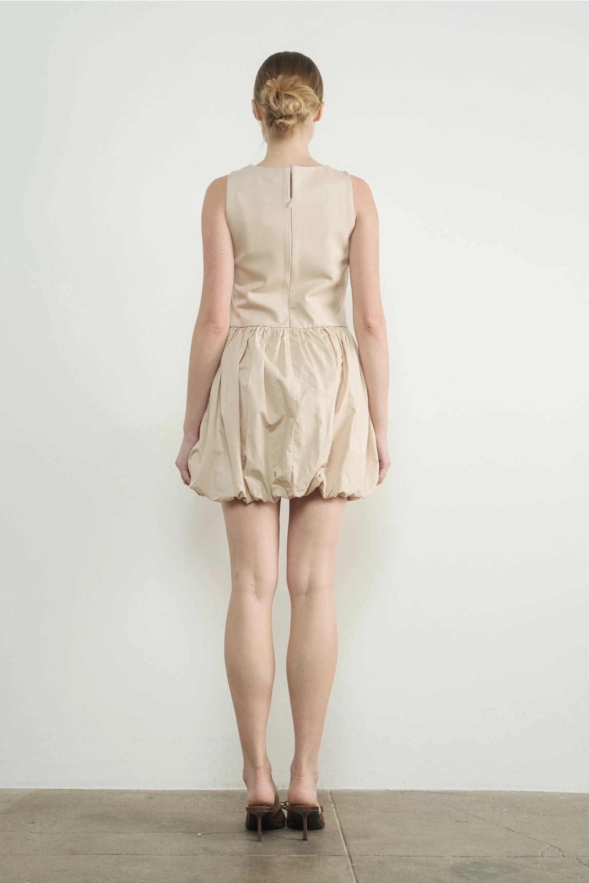 Asymmetrical Waist Bubble Dress - Taupe Elegant Mood