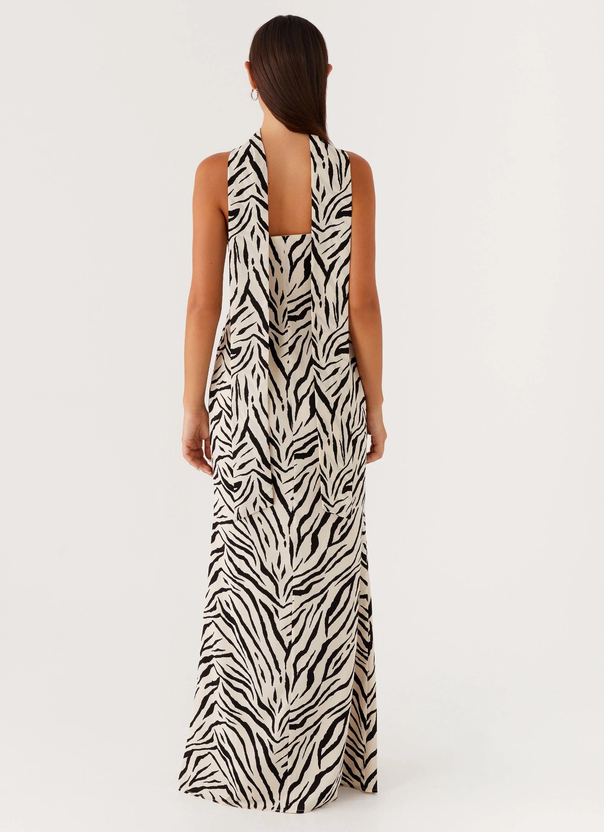 Subtle Drape Anti-Static-Finish Jigsaw Strapless Maxi Dress - Zebra