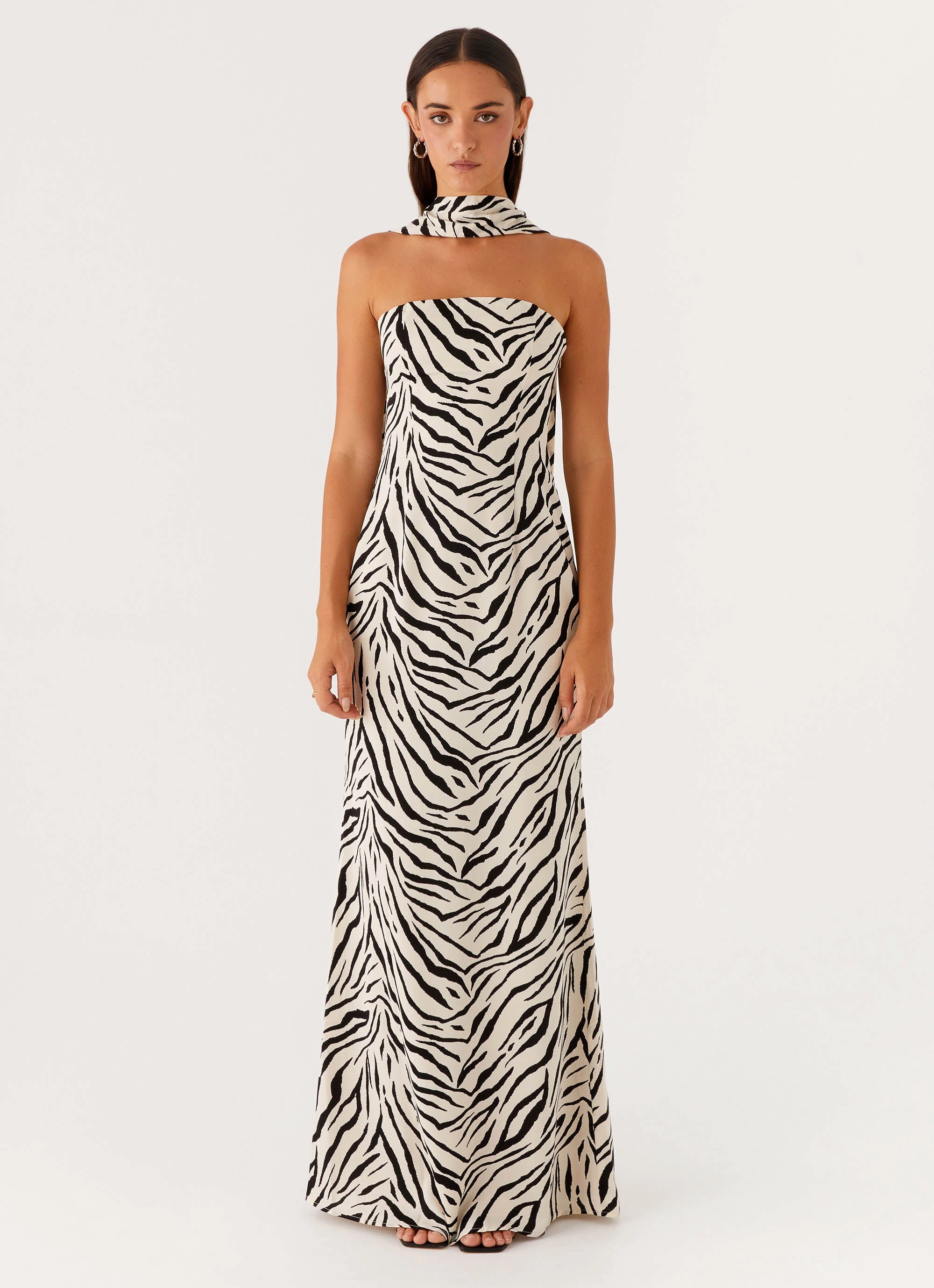 Tall Girl Street Vibe Jigsaw Strapless Maxi Dress - Zebra