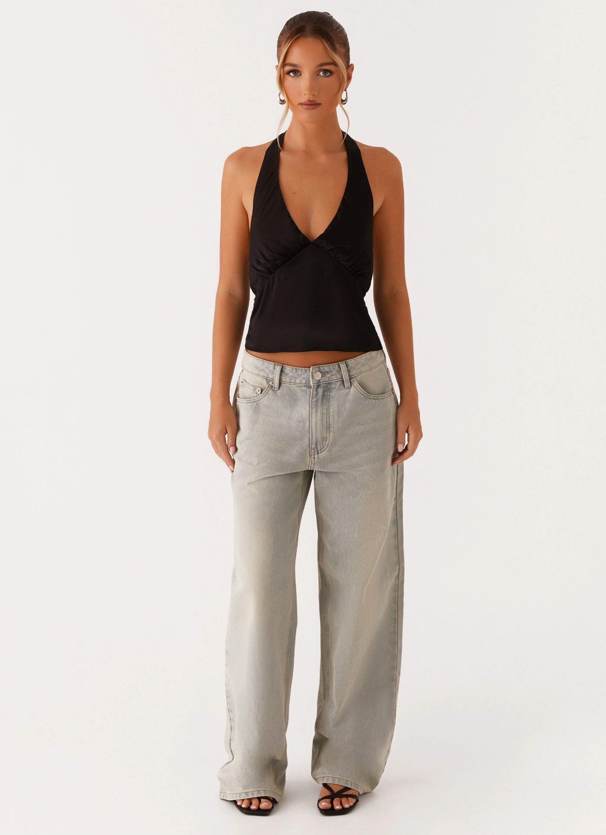 Heavy Hearted Top - Black Self Fabric Tie Closure ConvertibleCollar