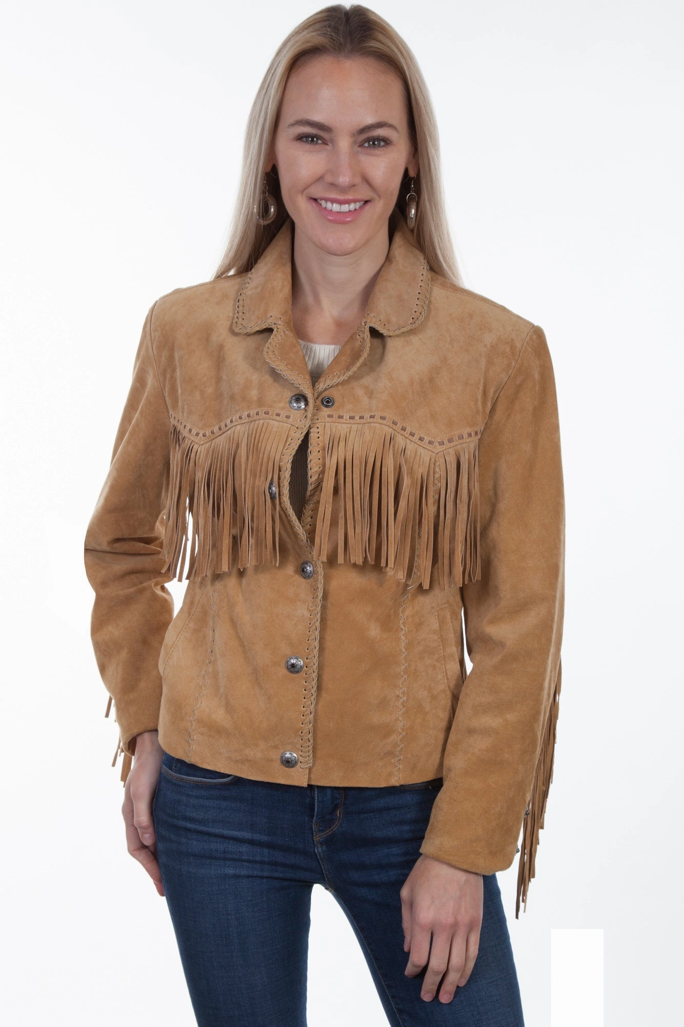 Reflective Trim Durable Zippers Scully Womens Old Rust Suede Snap Fringe Jacket