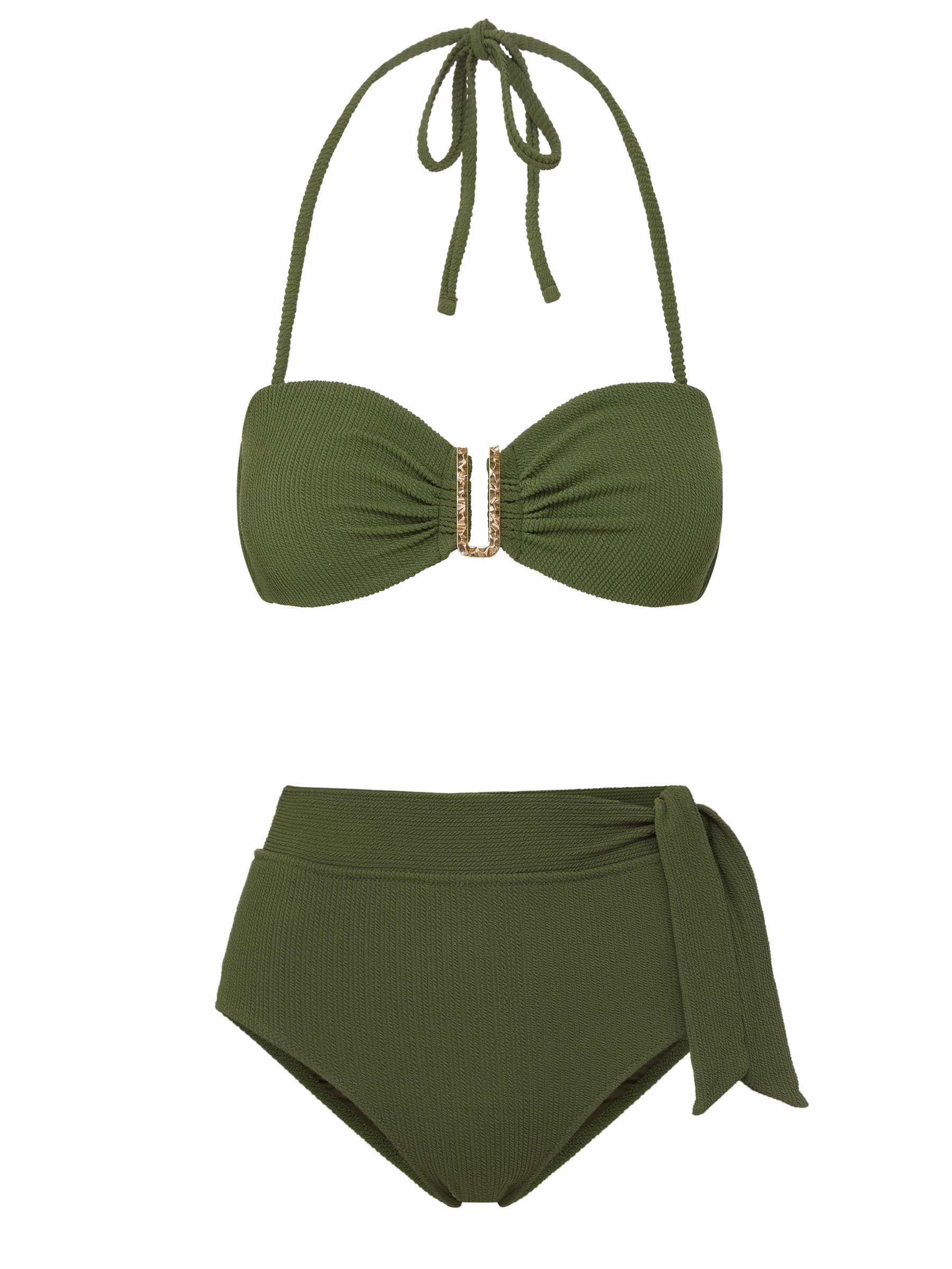 Coastal Vibes Cindy Top   Side Tie High Waist Bottom in Olive Texture