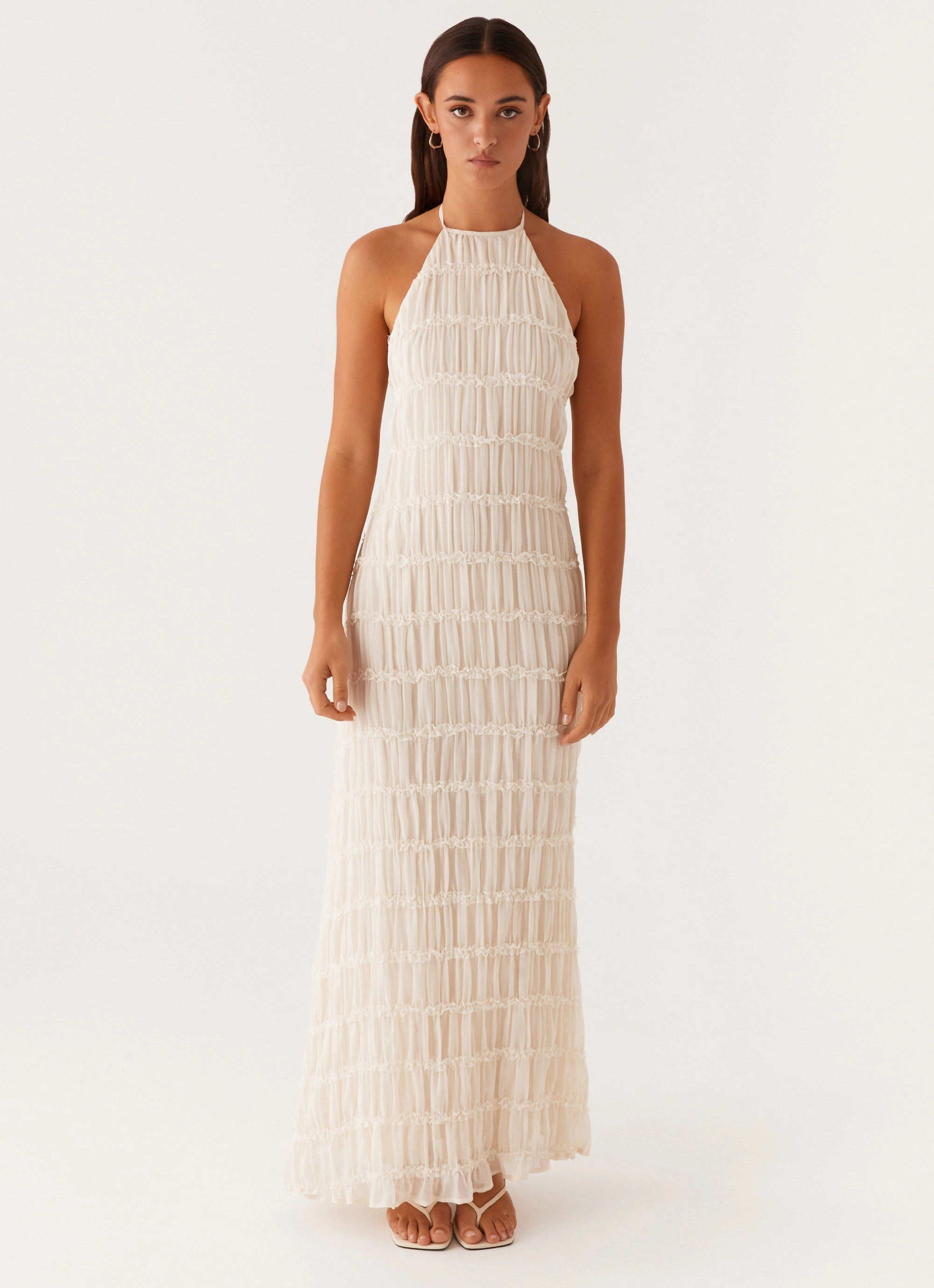 Aullie Maxi Dress - Ivory Tiered Skirt Effortless Vibe