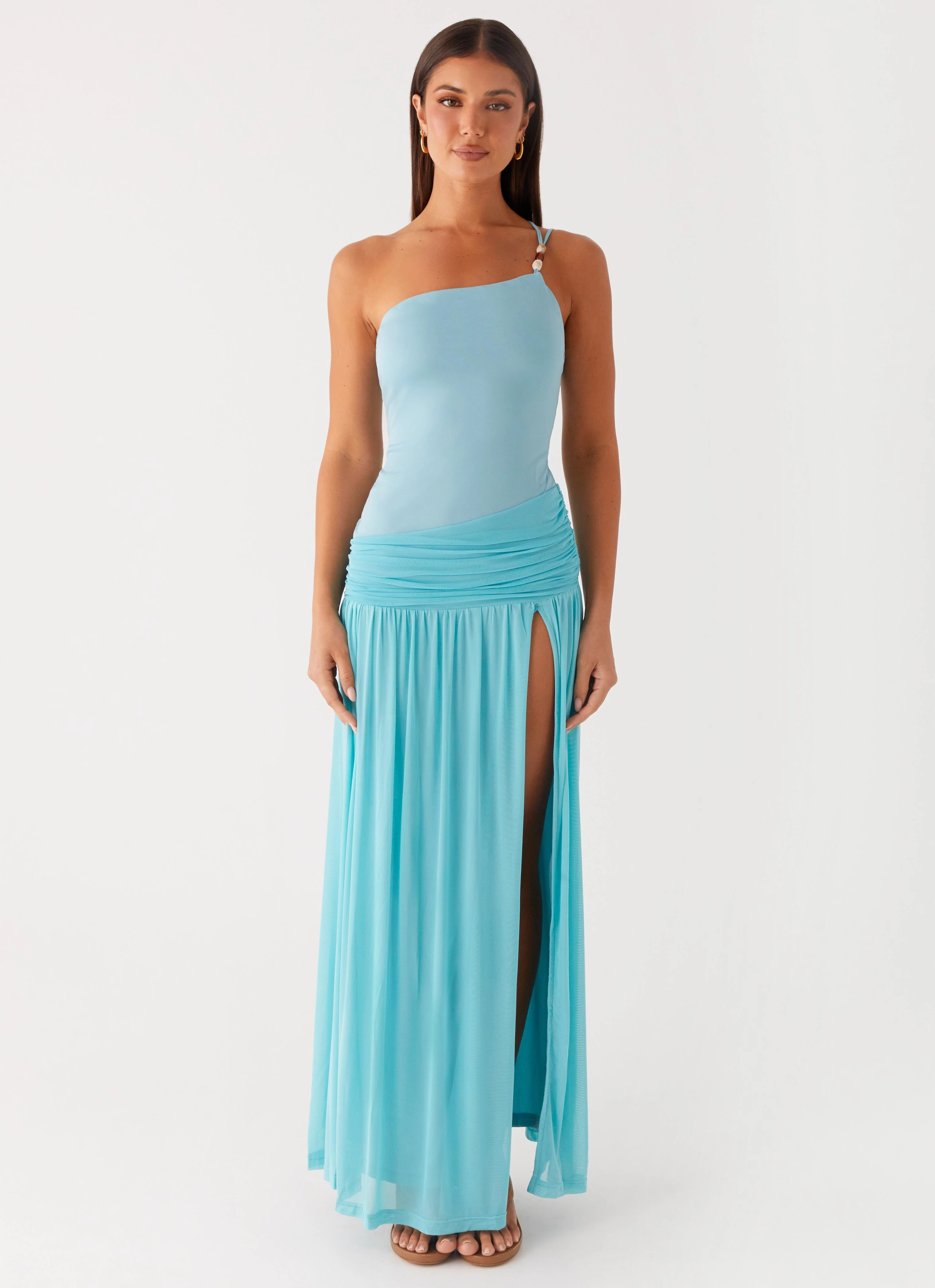 Interchangeable-Detail TearResistantFabric Aurelia Maxi Dress - Aqua