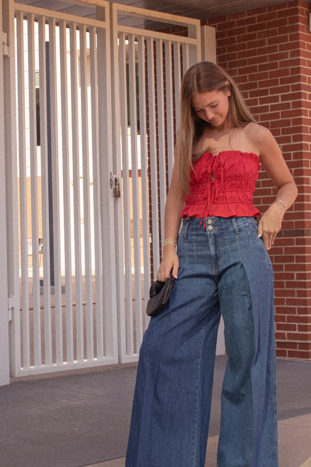 Aurora Ruffle Crop Top - Red Double Stitched Hems Zero Waste Production Label