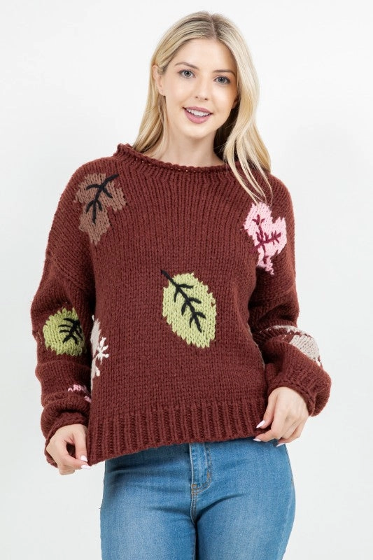 Autumn Leaf Knit Sweater Minimalist Look Chilly Comfort Look