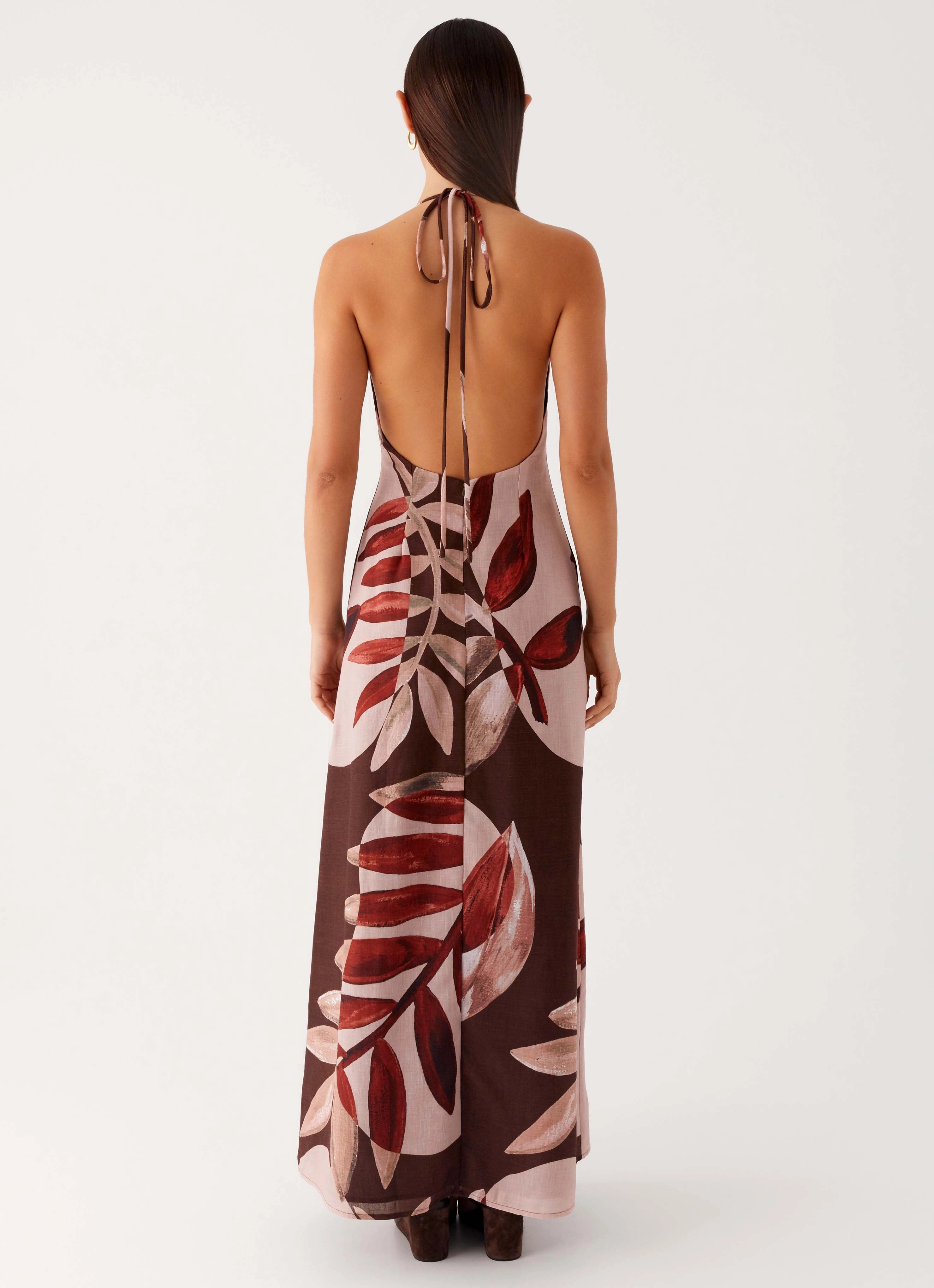 All Gender Fit Autumn Linen Maxi Dress - Cinnamon Palm