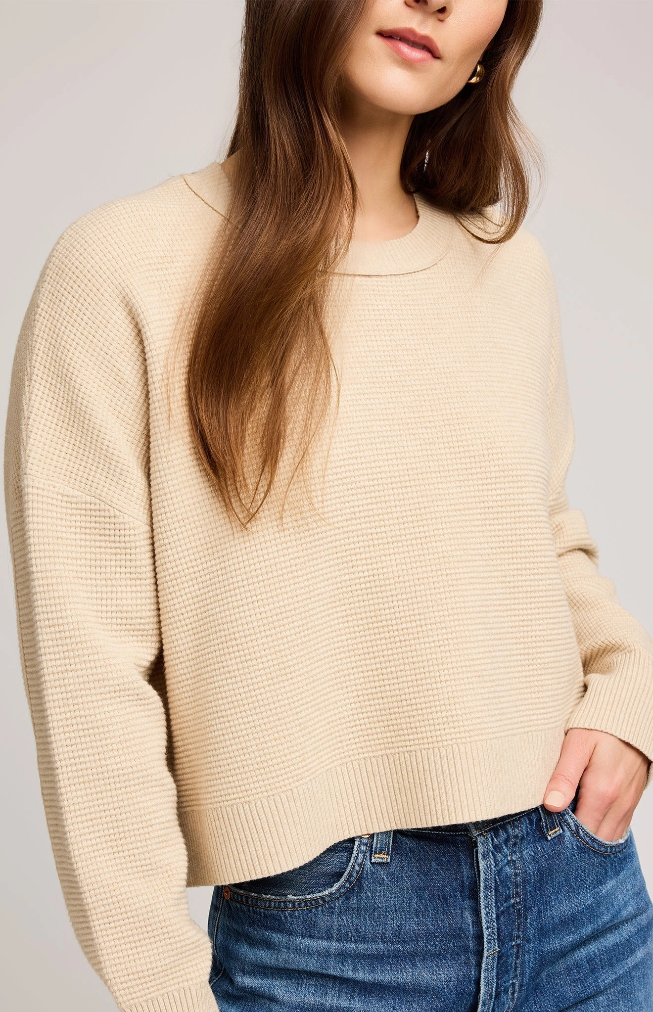 Breathable Mesh Insert Axel Crewneck Sweater - Heather Sandstone