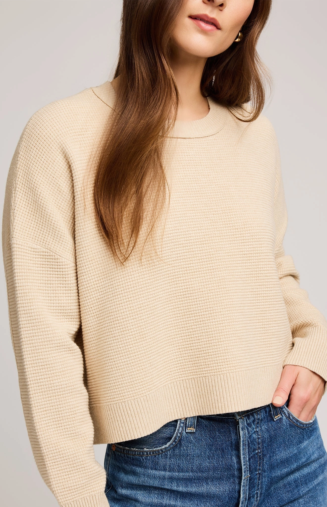 Contoured Side Panels Axel Crewneck Sweater - Heather Sandstone