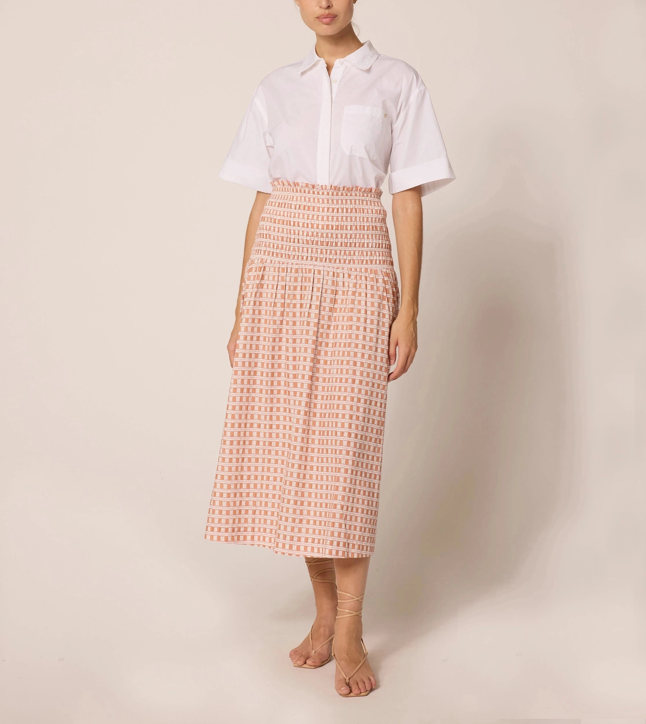 Breathable Linen Blend Azita Midi Skirt | Bellini Plaid