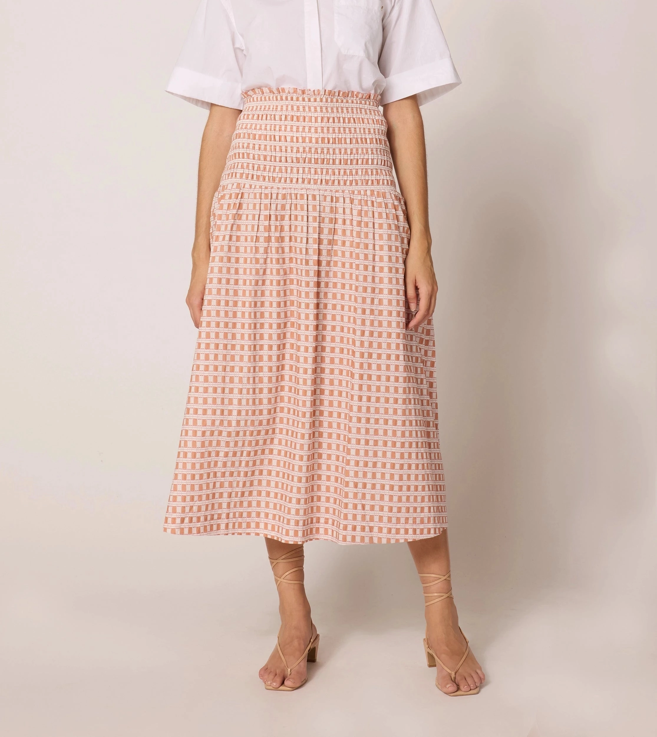 Azita Midi Skirt | Bellini Plaid BoxySilhouette HighNeck