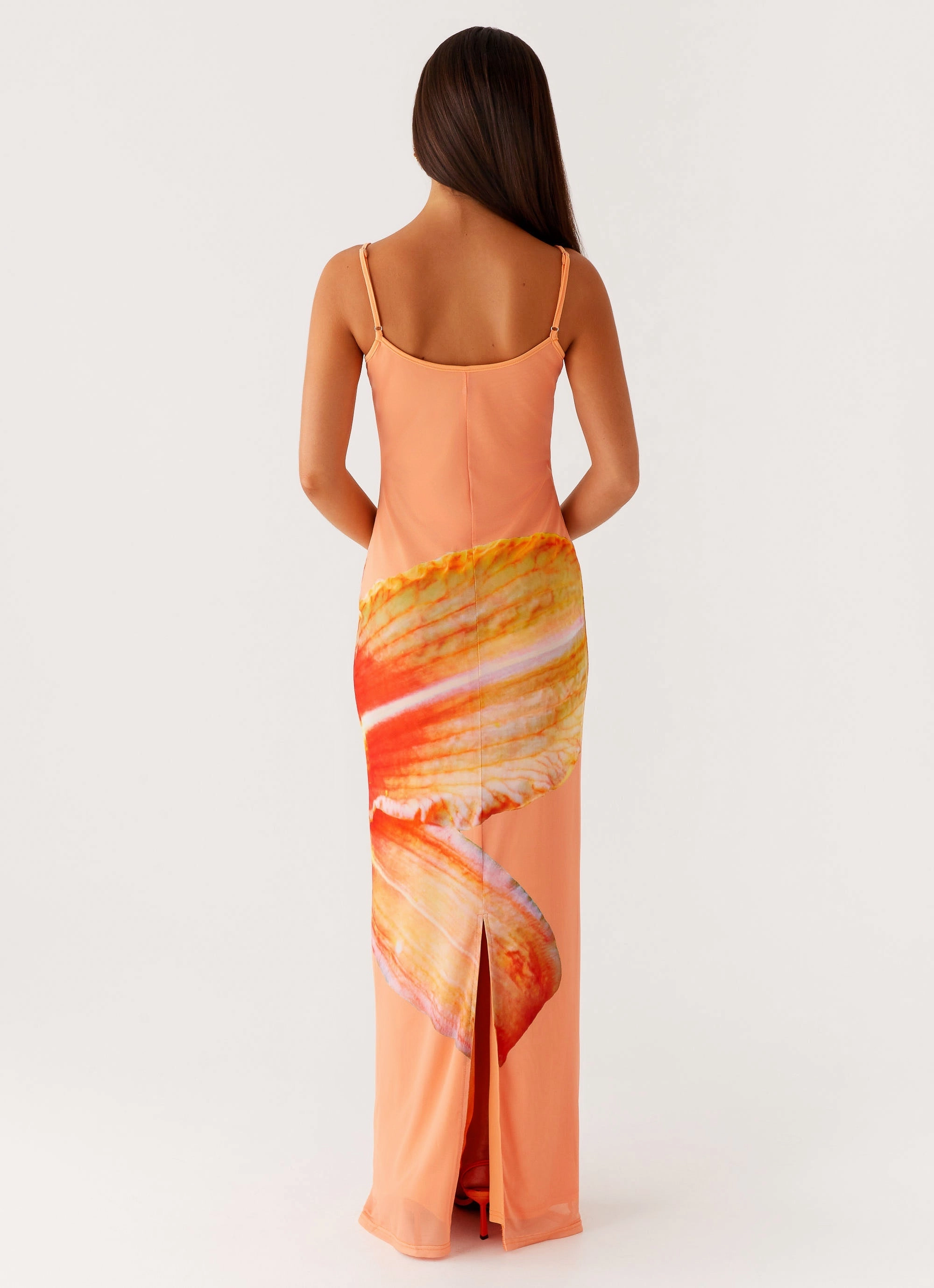 Bad News Mesh Maxi Dress - Orange Floral Refined Finish
