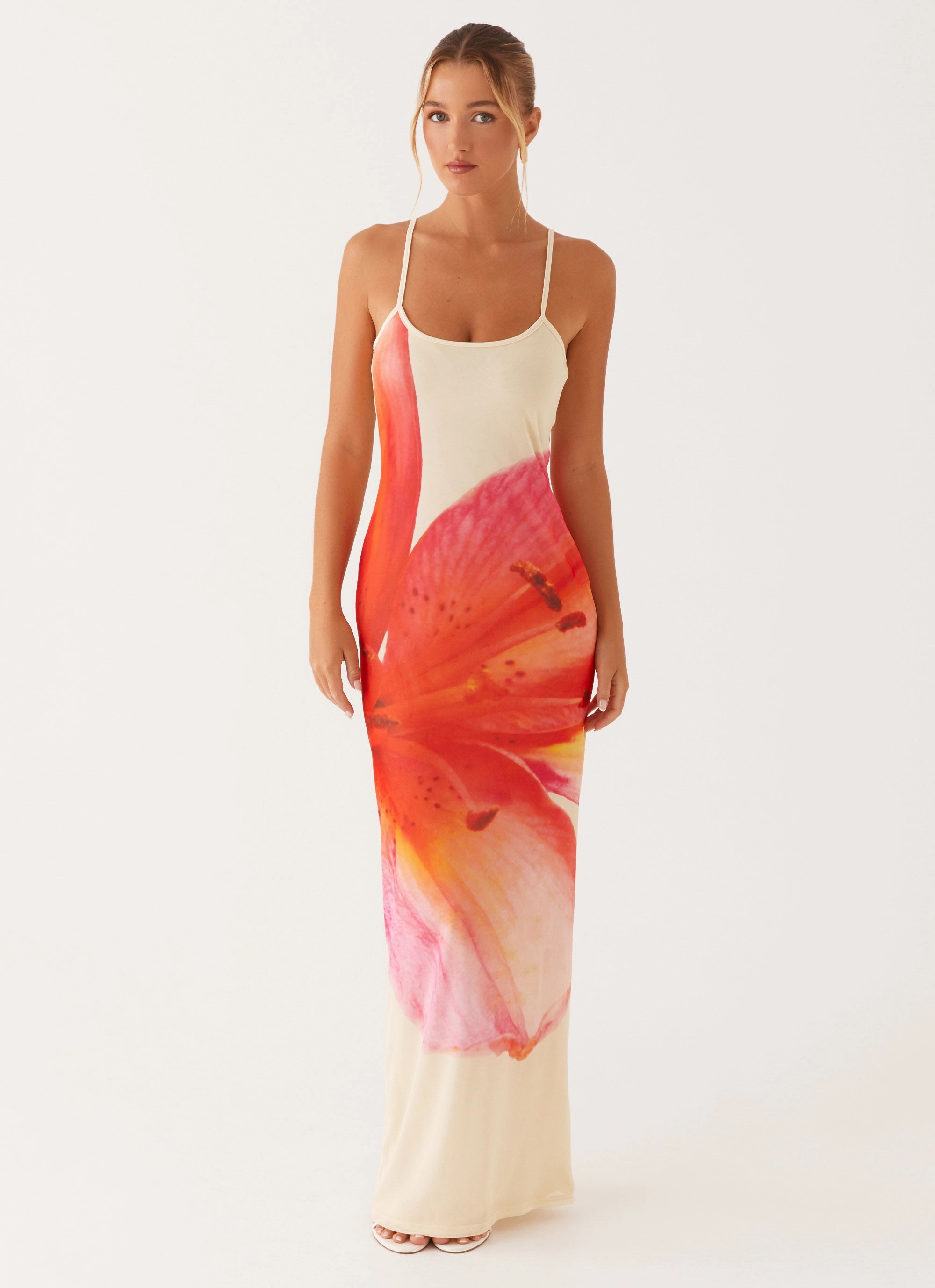 Bad News Mesh Maxi Dress - Yellow Floral Metallic Finish Love Blend