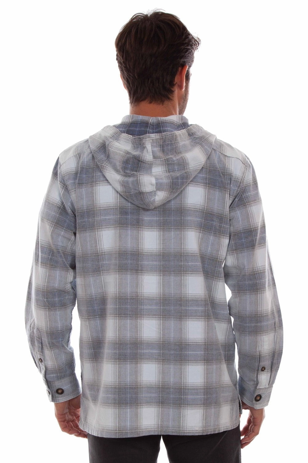Knee Length Scully Mens Unlined Plaid Blue/Grey 100% Cotton Hoodie