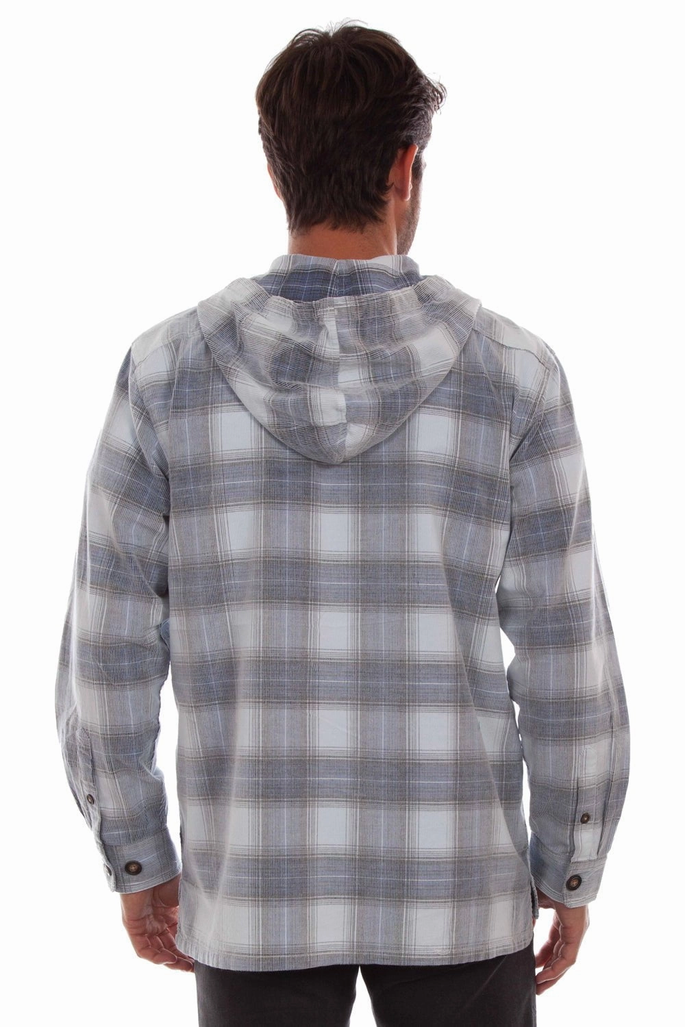 Scully Mens Unlined Plaid Blue/Grey 100% Cotton Hoodie Abrasion Resistant Finish
