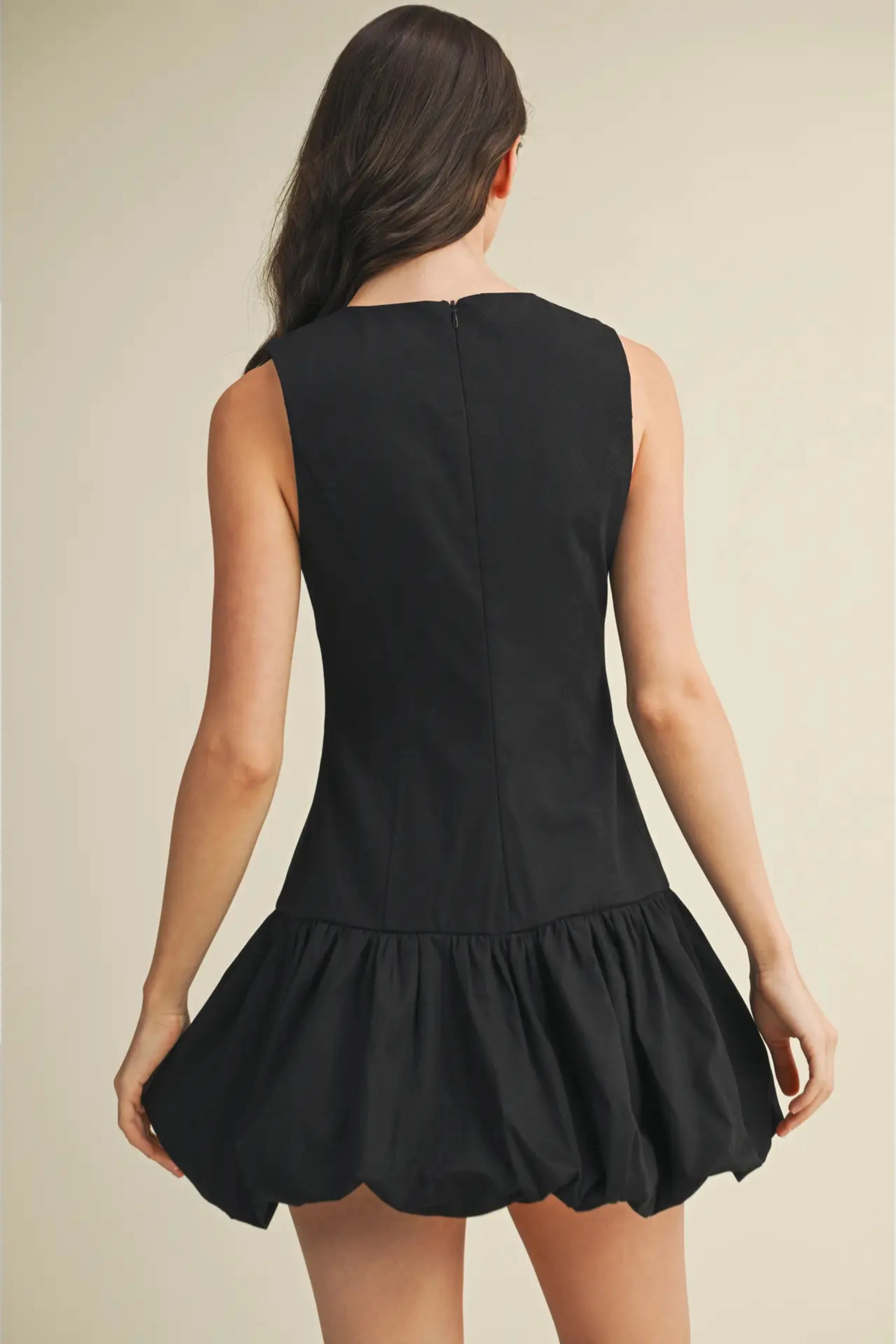Balloon Hem Mini Dress - Black Lounge Cut Evening-Wear