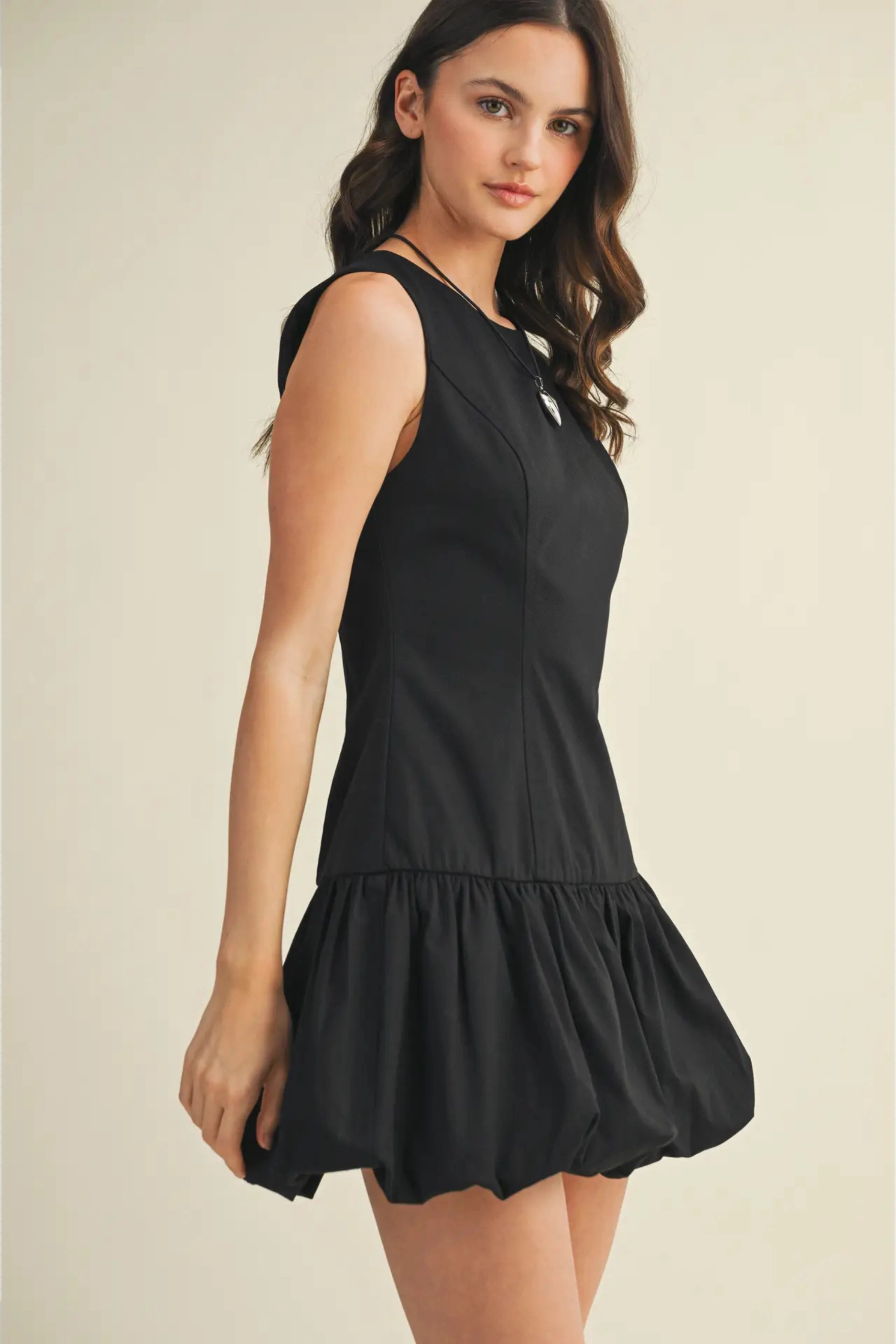 Contemporary Wear Chic Style Wear Balloon Hem Mini Dress - Black