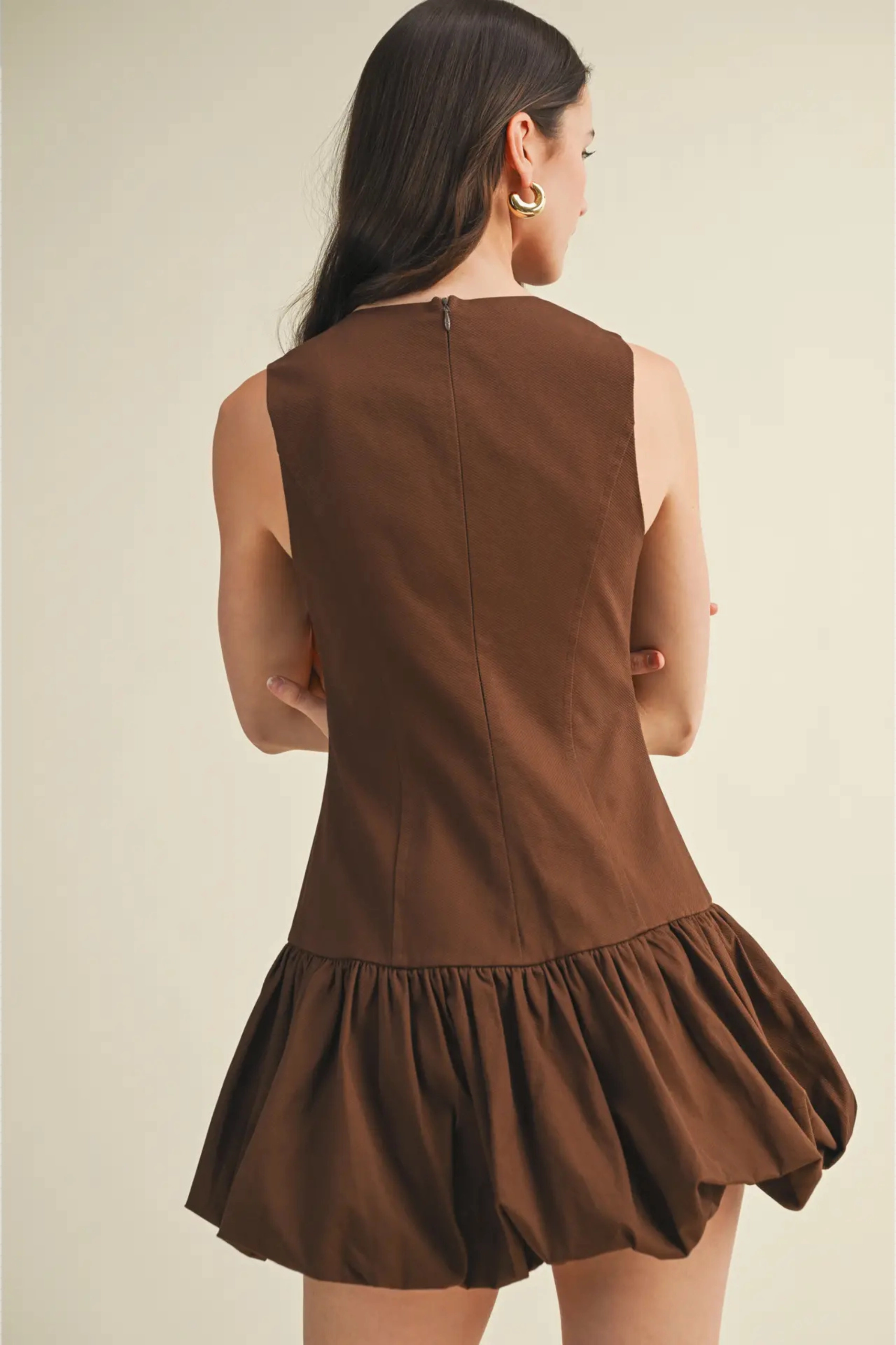 Elegant Simplicity Fashionable appearance Balloon Hem Mini Dress - Brown