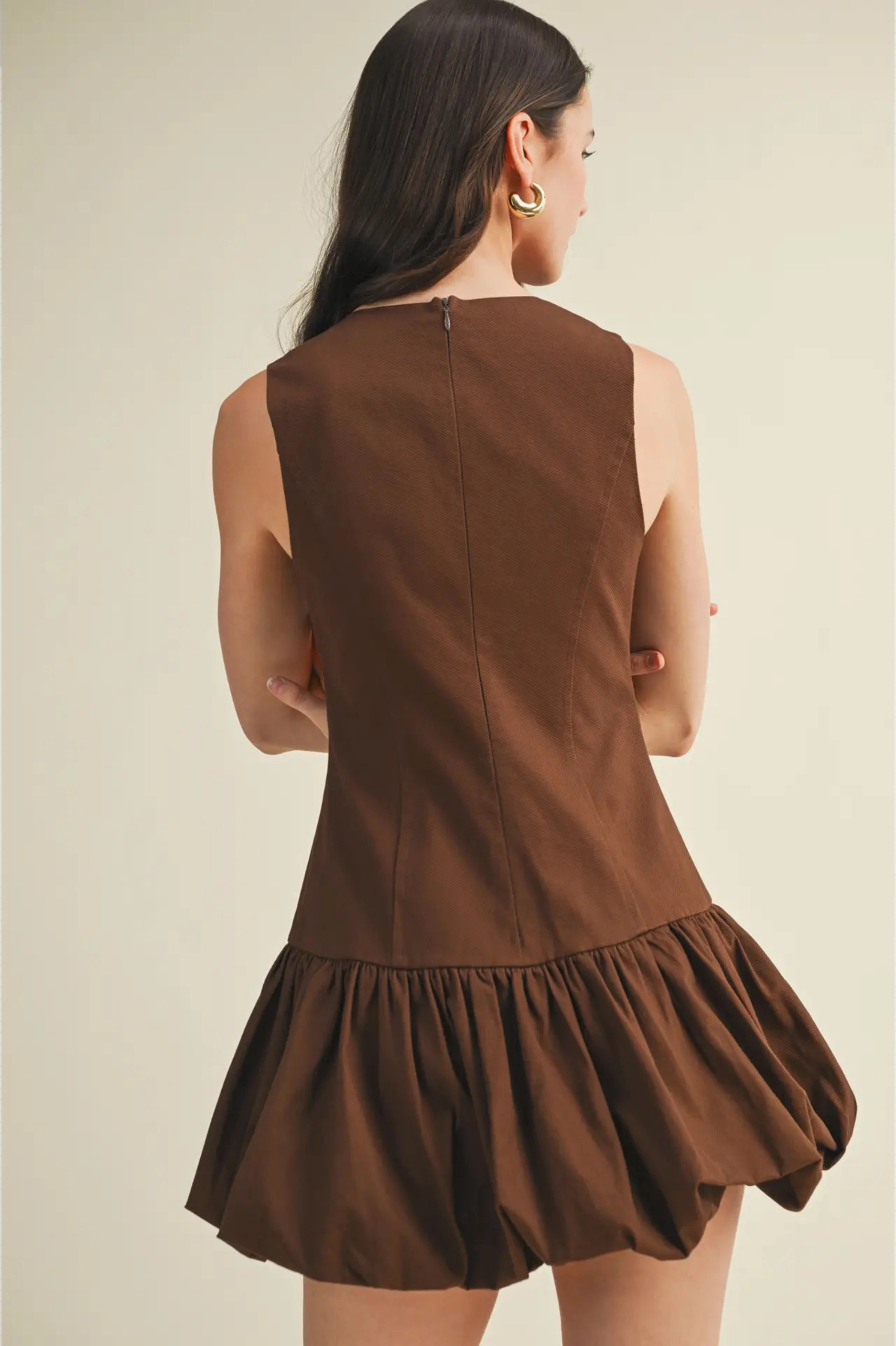 OdorControl Balloon Hem Mini Dress - Brown