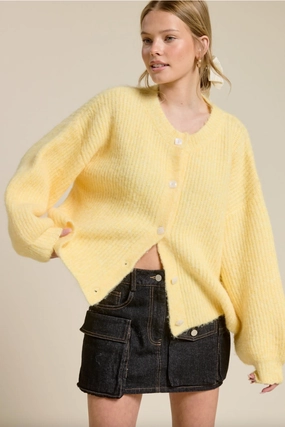 Seasonal Warmth Winter Comfort Balloon Sleeve Knit Cardigan - Butter