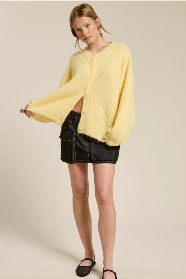 Balloon Sleeve Knit Cardigan - Butter Chilly Layer