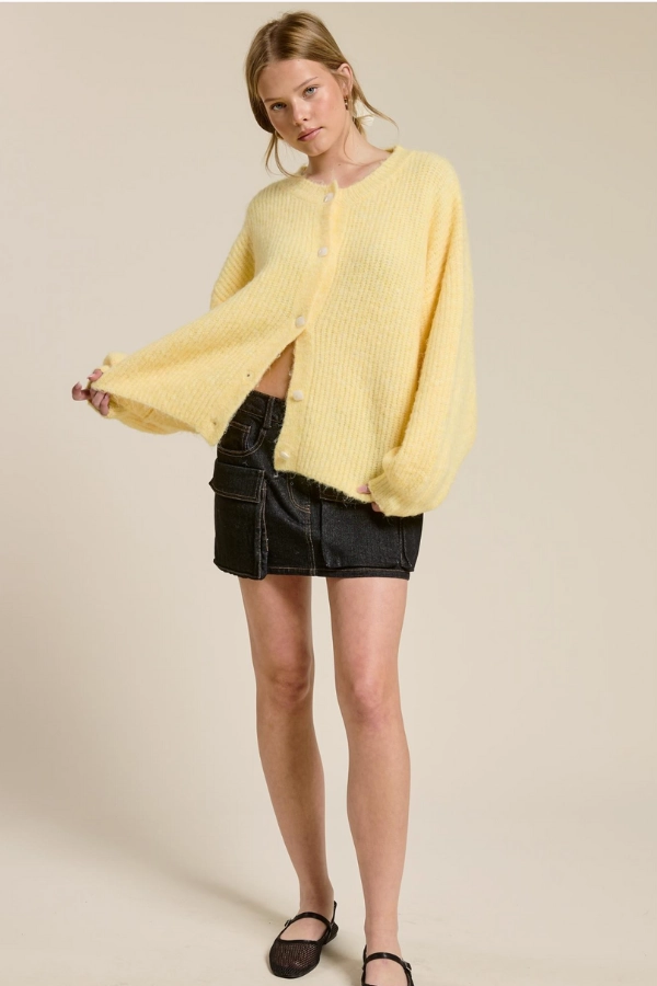 Balloon Sleeve Knit Cardigan - Butter Bonded Seam Tape Stretchable Waistband