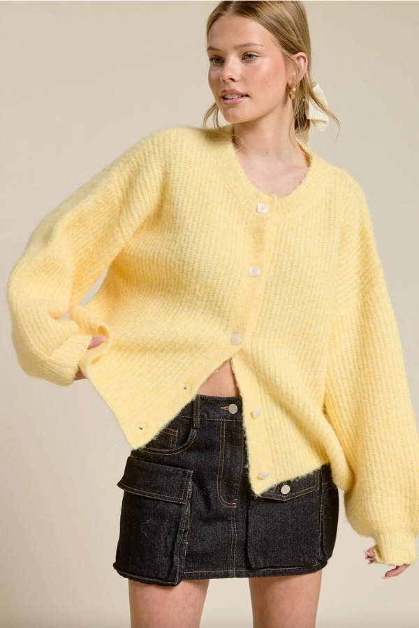 Balloon Sleeve Knit Cardigan - Butter DurableWeave