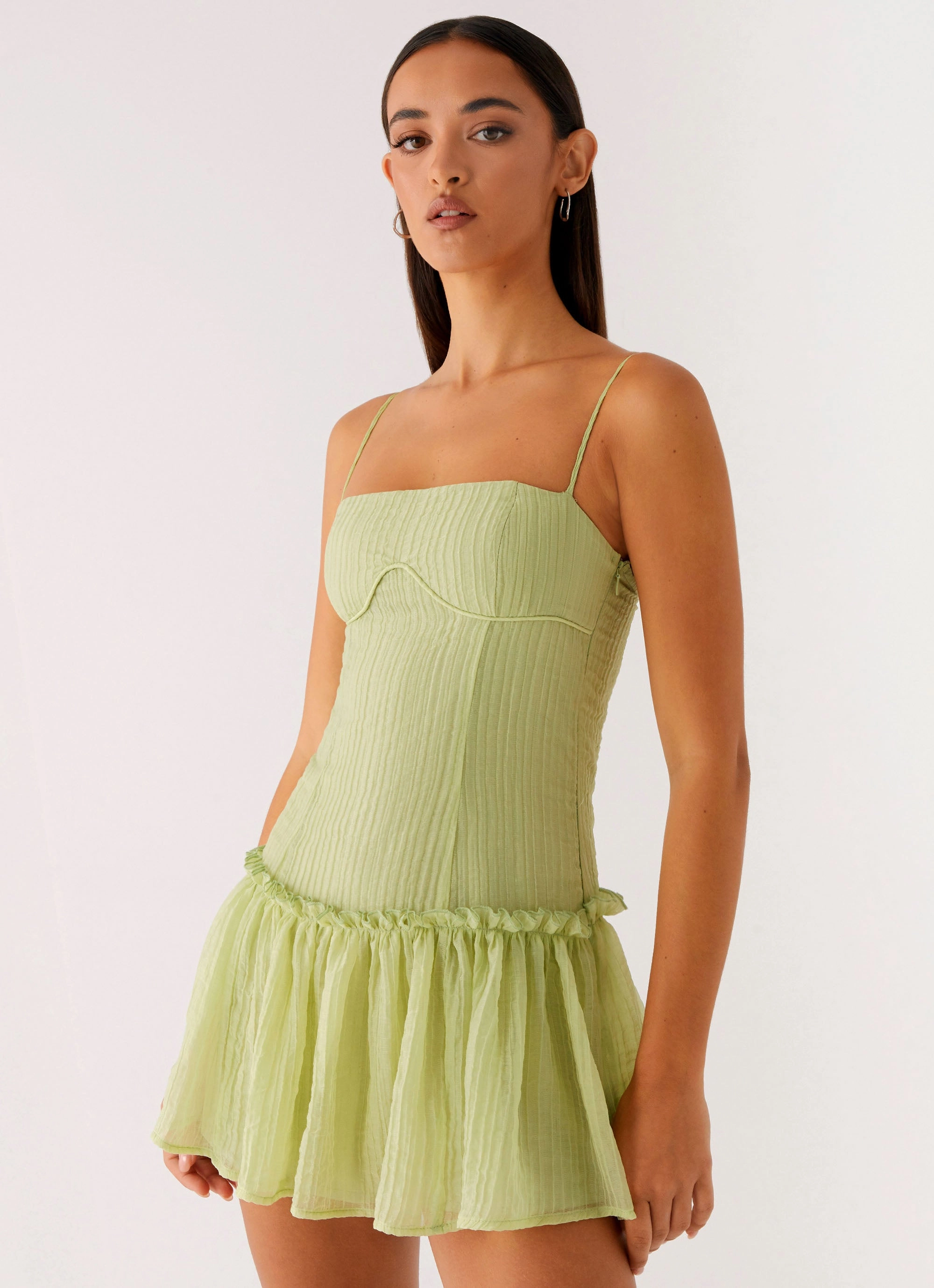 Bambini Mini Dress - Green Pleat Breeze Chic Balance