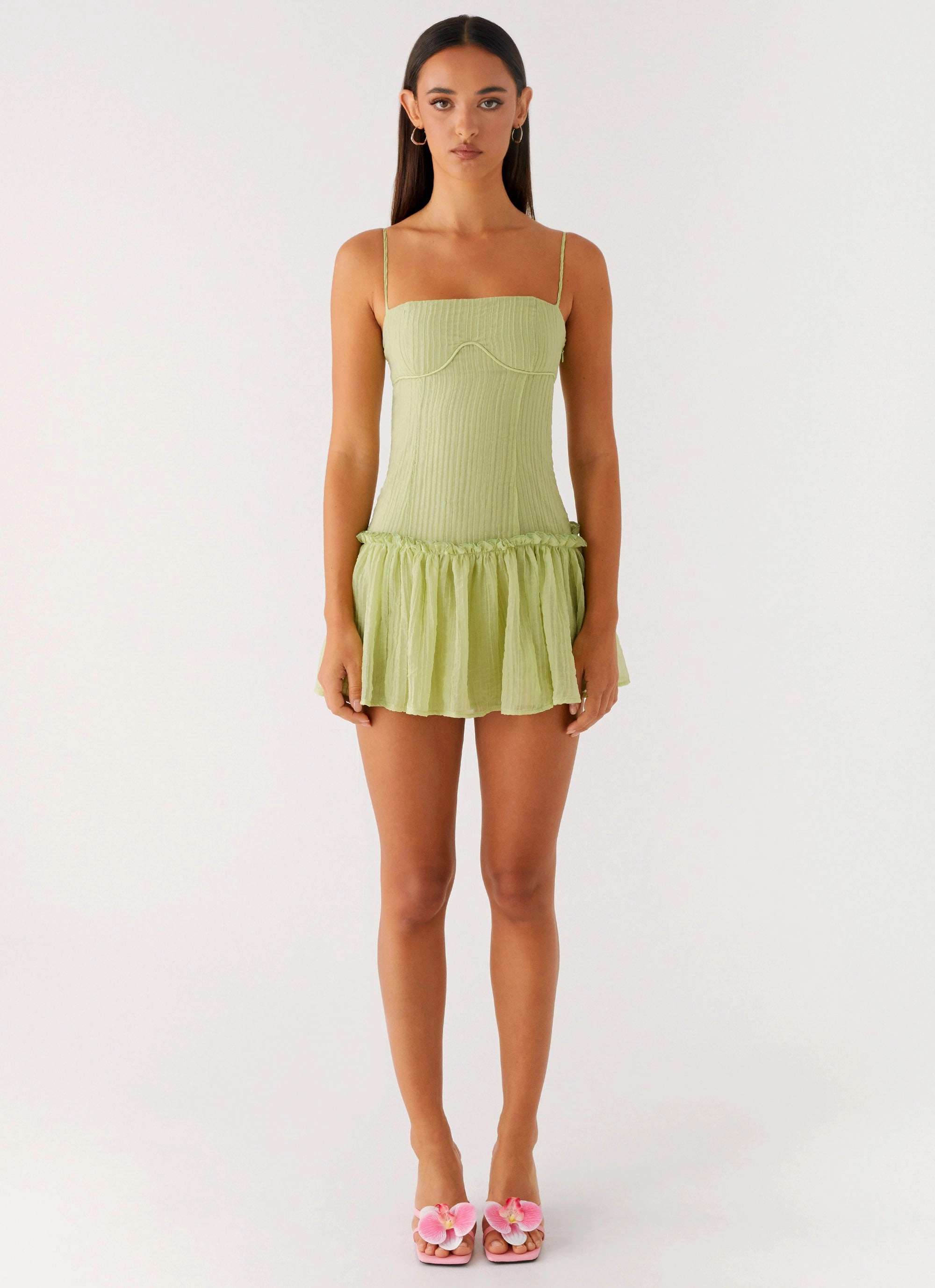 Bambini Mini Dress - Green Mesh-Detail