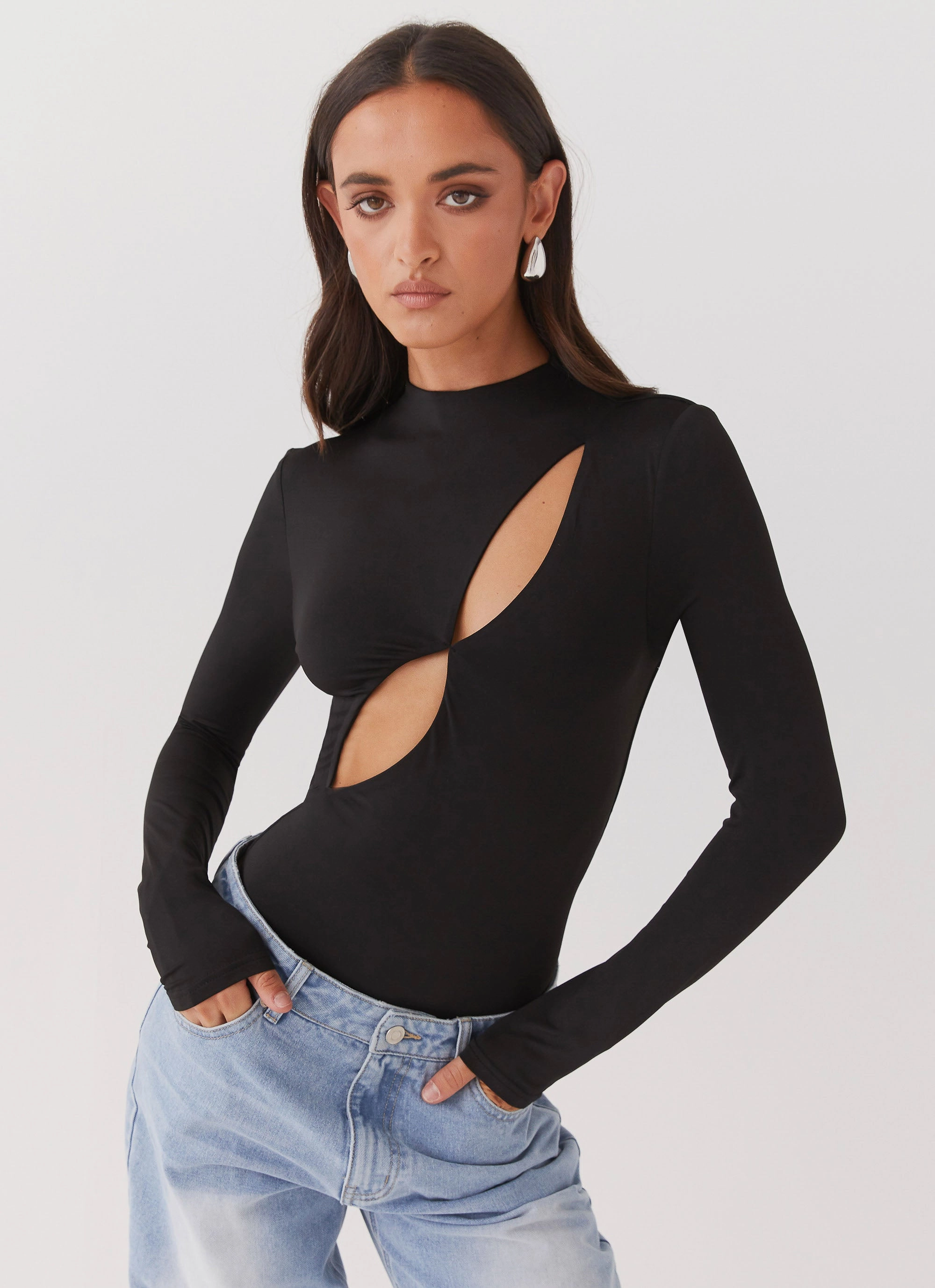FlexibleCollar BondedEdges Special Affair Long Sleeve Bodysuit - Black
