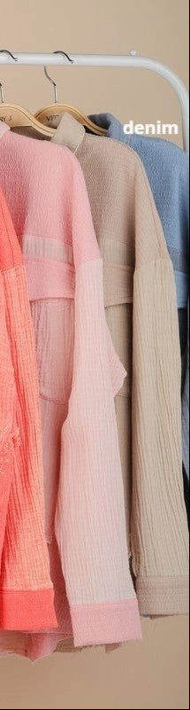 female users Connor Mineral Washed Oversized Gauze Shacket Jacket