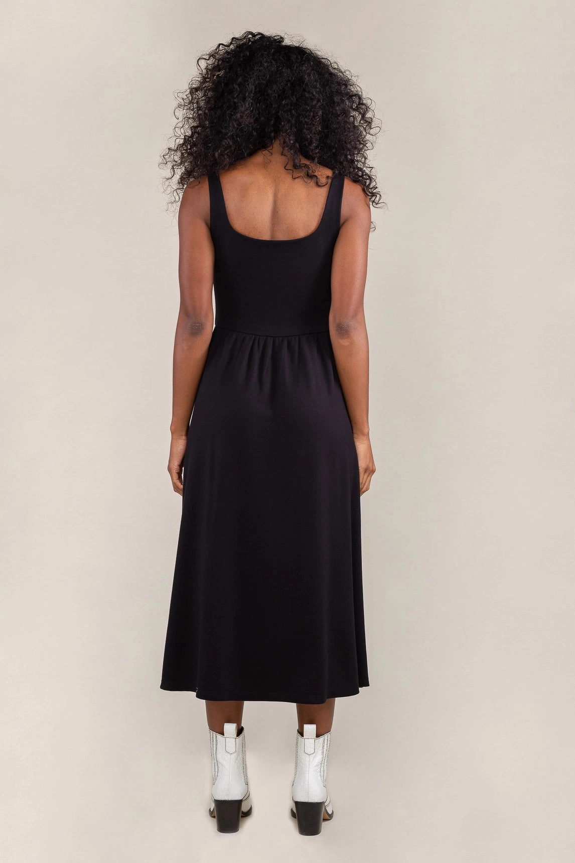 Transitional-Wear Basic Swing Midi Dress - Black